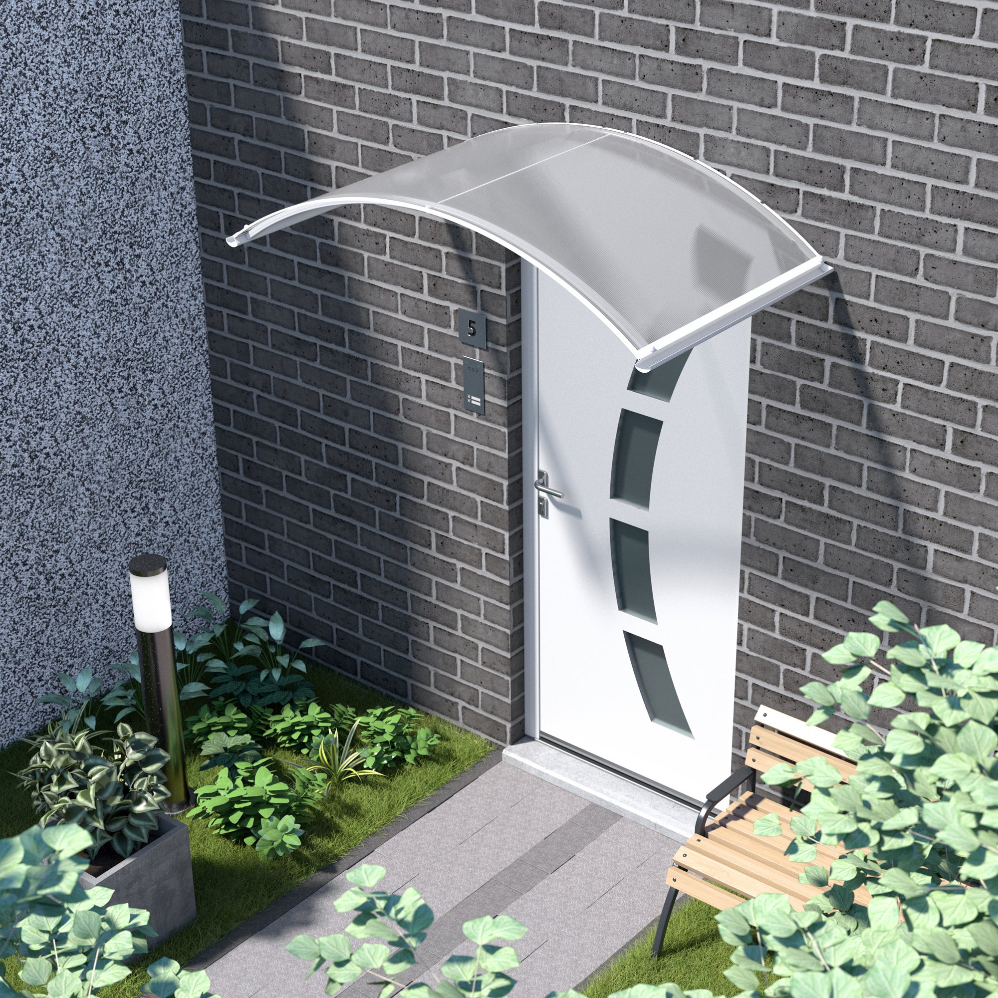 Auvent de porte d'entrée alu blanc Arcus, l.158 x H.27 x P.70 cm  - 3