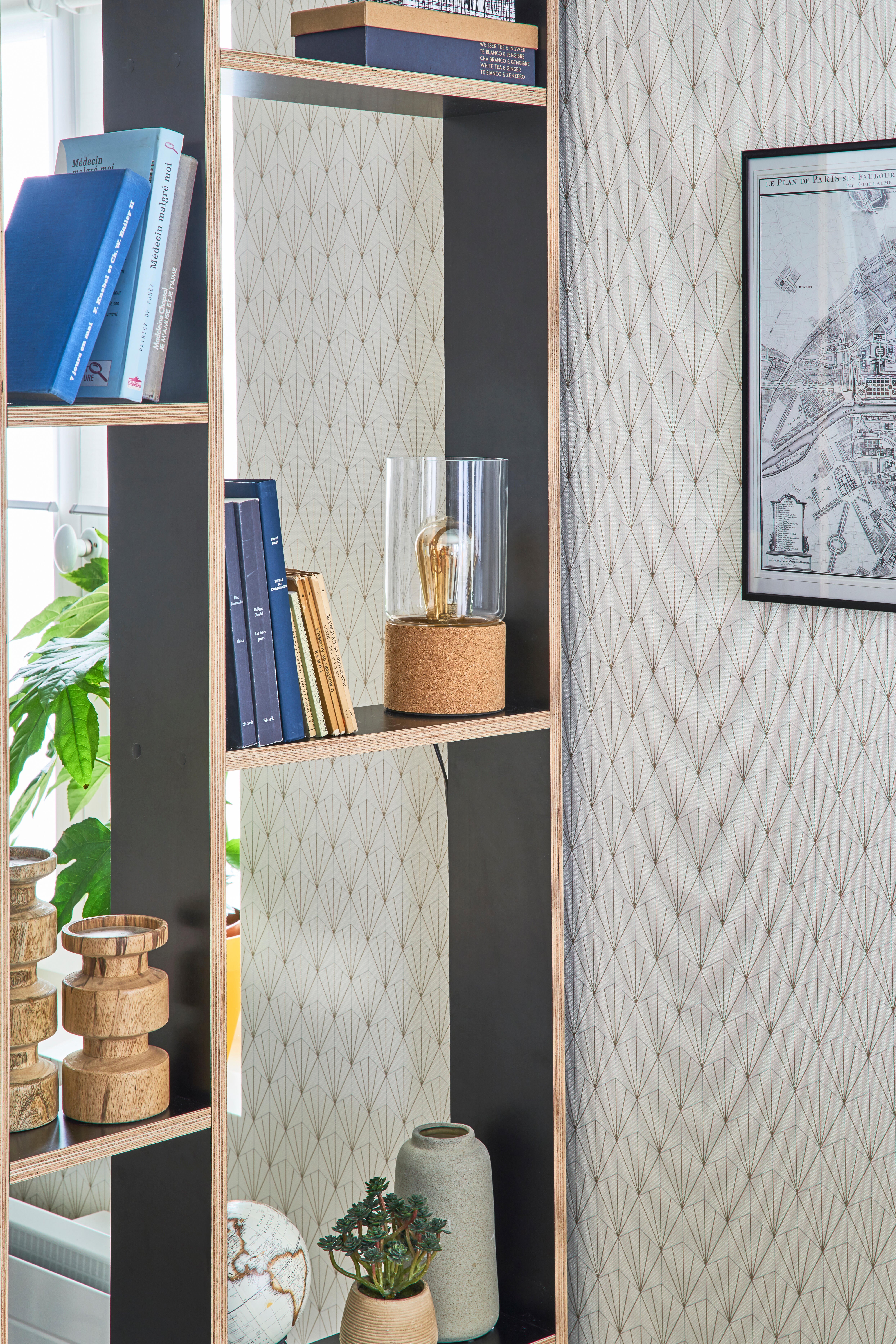 Papier peint intissé Motif geo blanc et or - 3