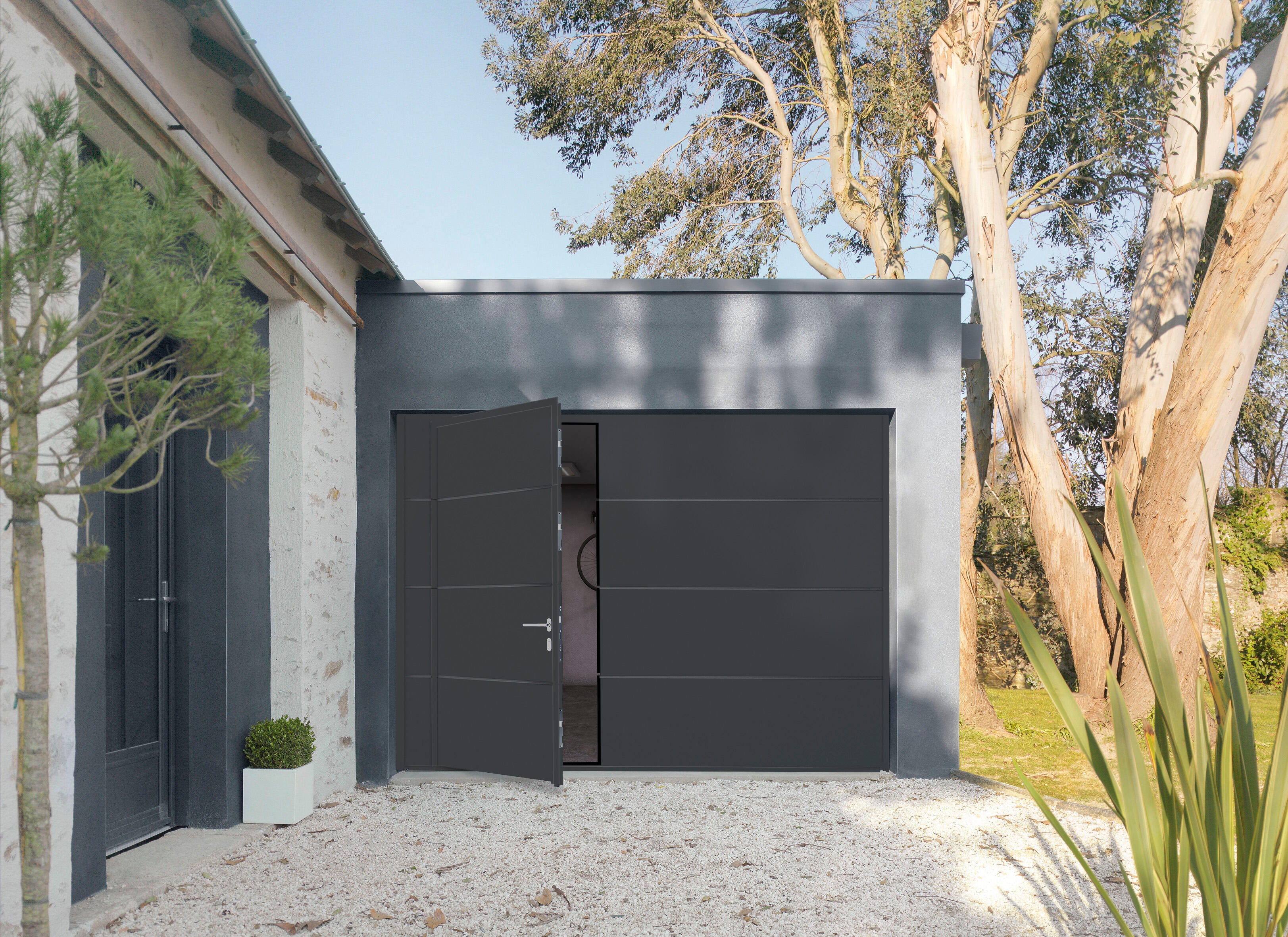 Porte de garage avec portillon motorisée PREMIUM 200x240 gris 7016 ...