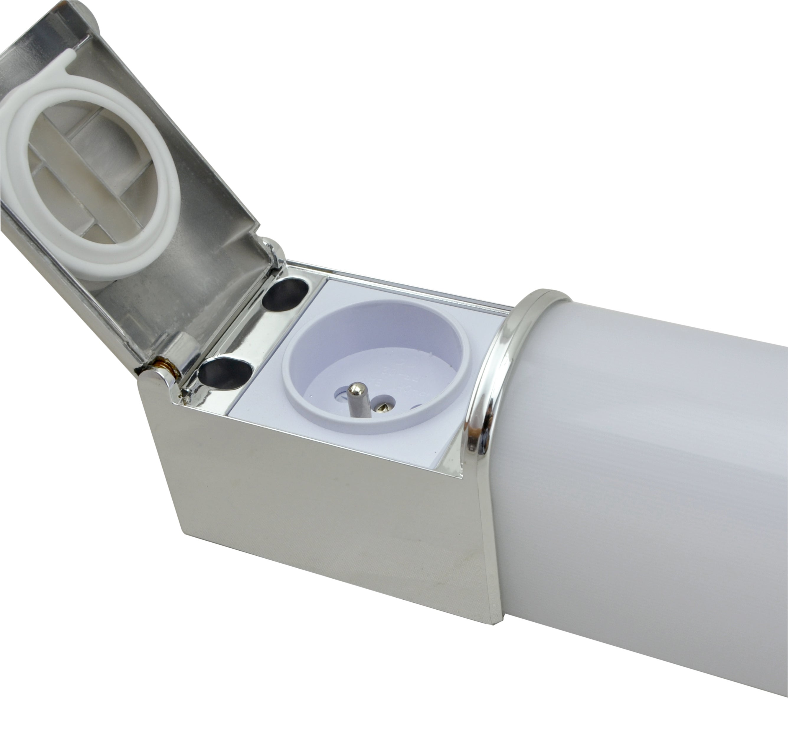 Réglette LED salle de bain avec prise, L.49 cm, 700 lumens blanc chaud, chrome - 4