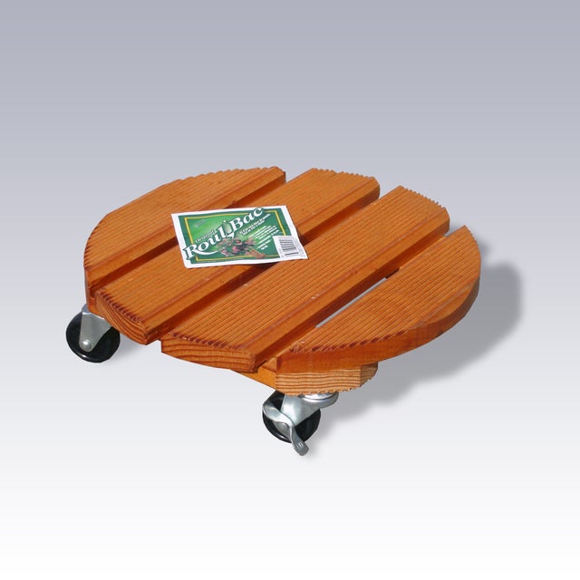 Support pot avec roulette rond bois, H.9.5 x l.30 cm