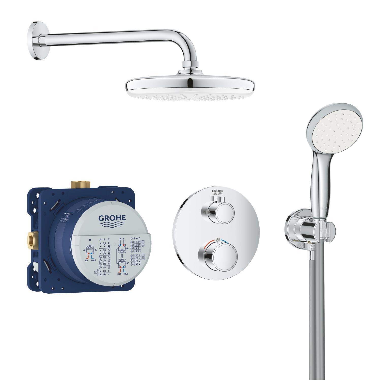 Colonne de douche encastrée thermostatique chrome, GROHE, Clova 210 - 2