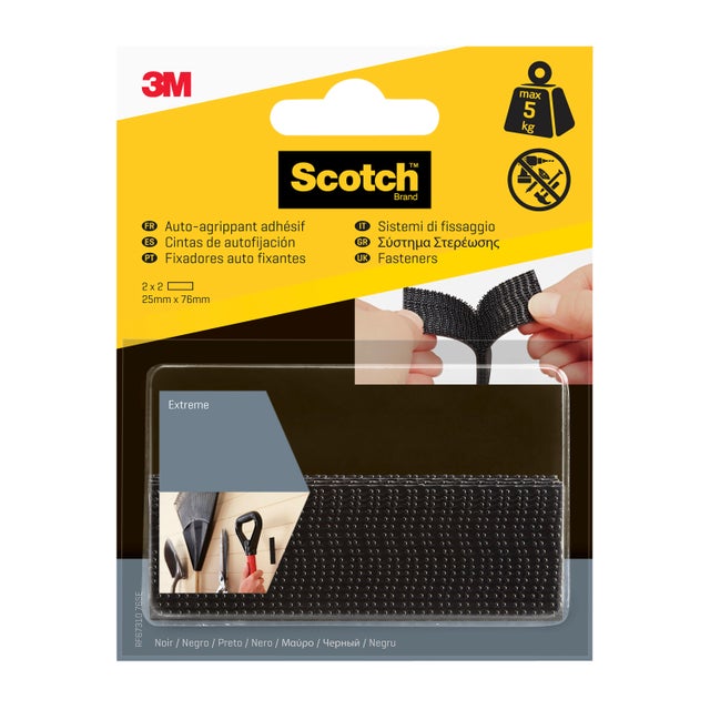 Lot de 4 Auto-agrippant simple face noir intérieur SCOTCH L.76 x l.25 mm