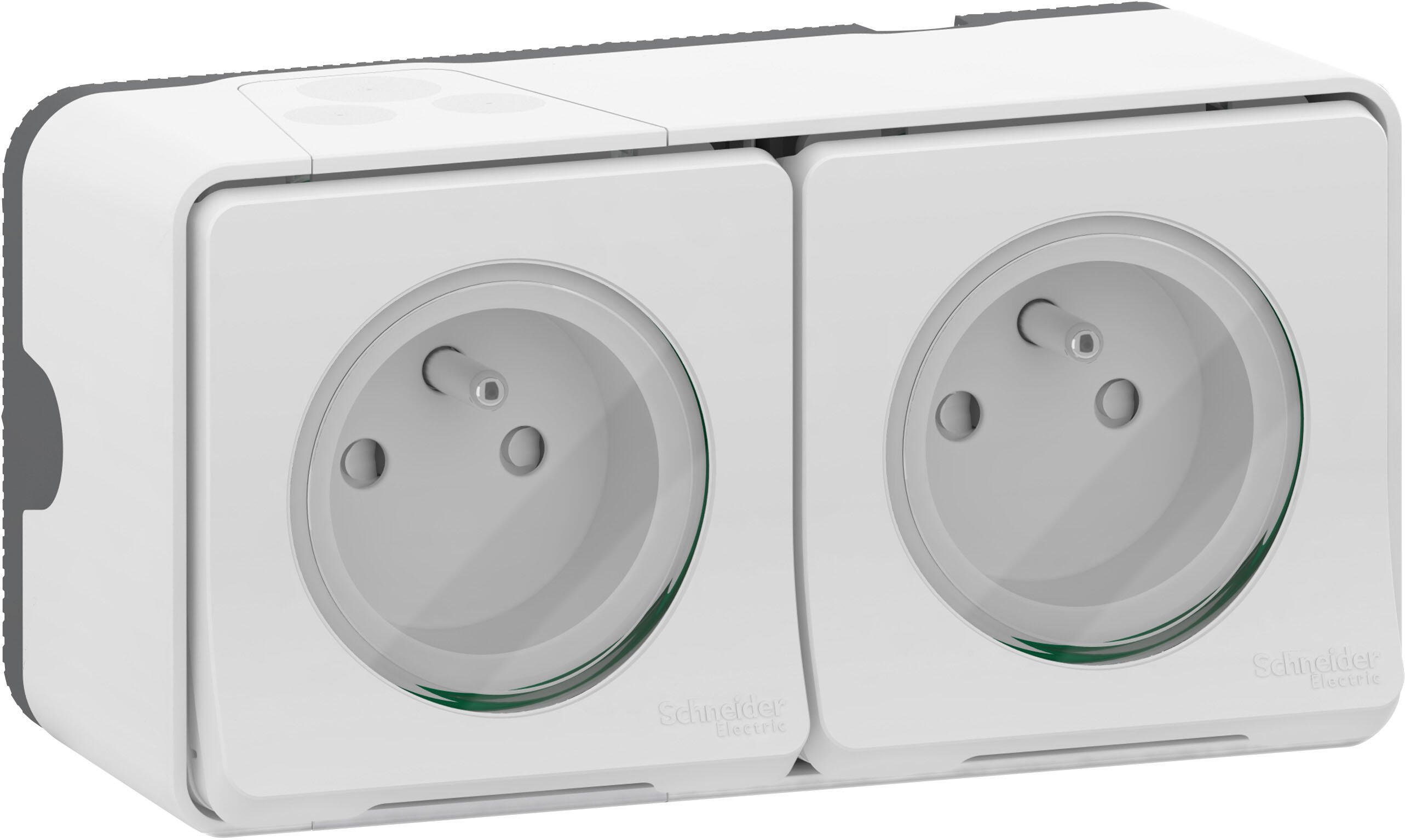 Double prise avec terre saillie Mureva Styl, SCHNEIDER ELECTRIC, blanc - 2