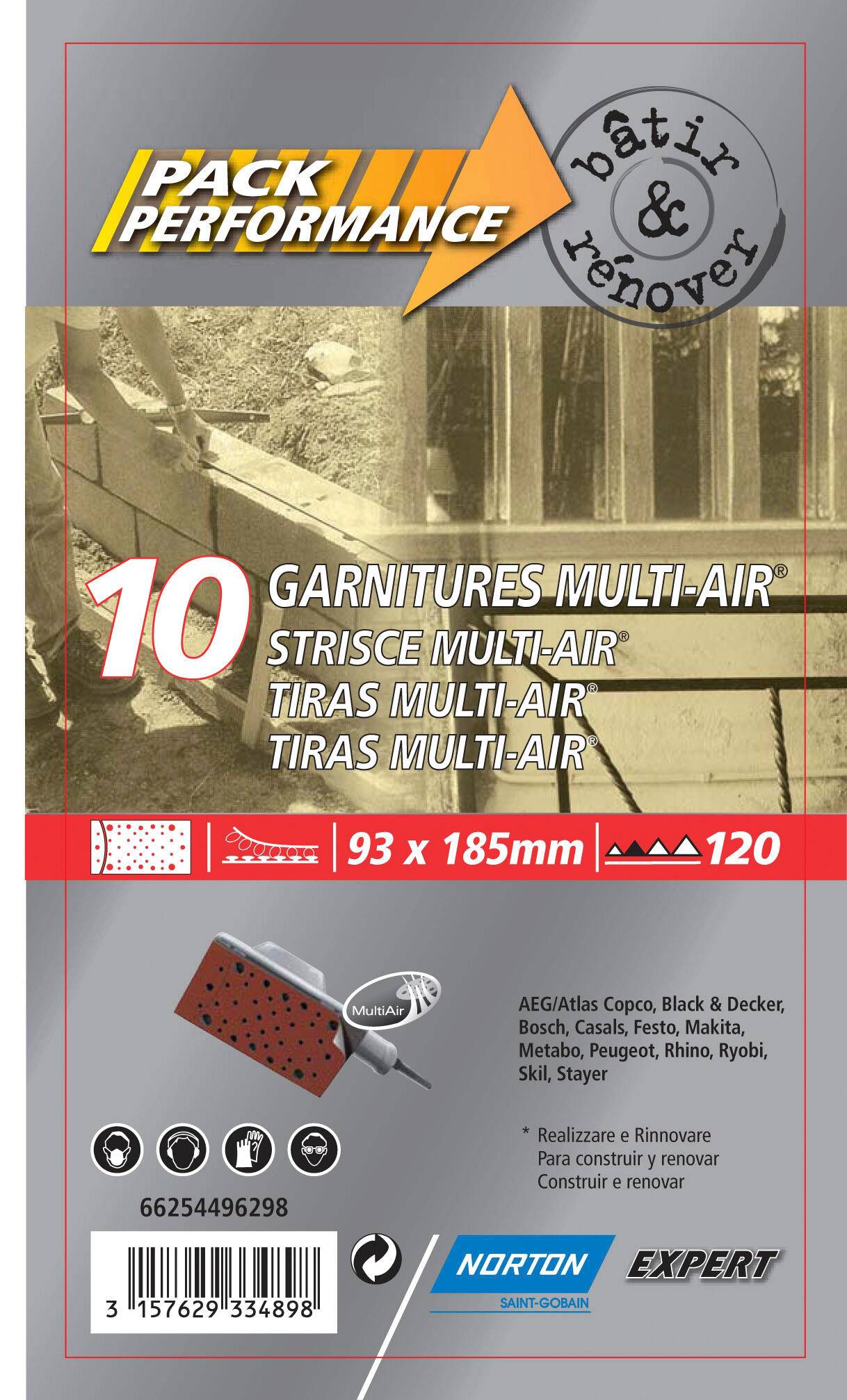 Lot de 10 patins abrasifs NORTON, 93x185 mm, grains 120 - 3