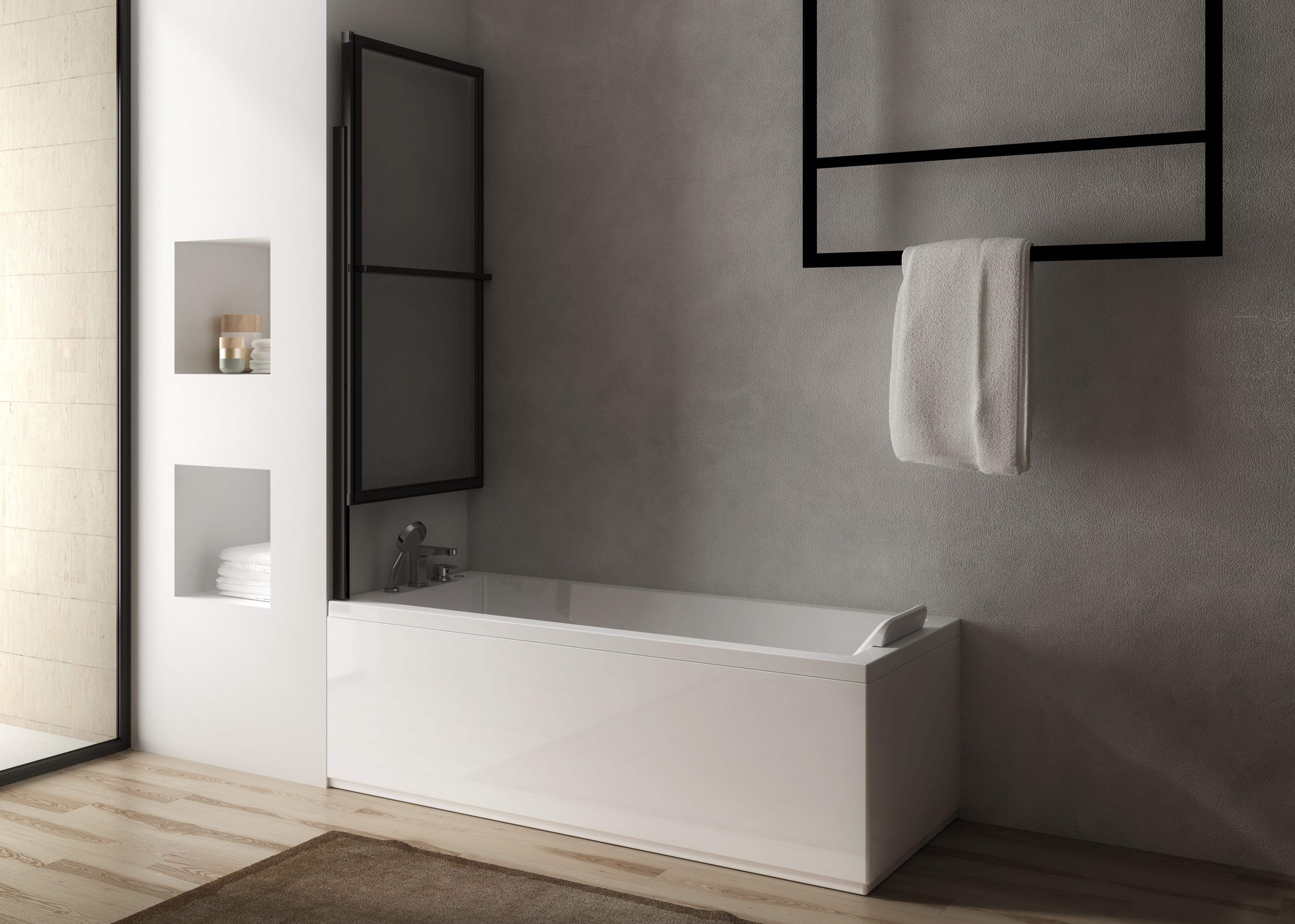 Pare-baignoire pivotant relevable transparent noir, H.140 x l.123 cm Lift - 7