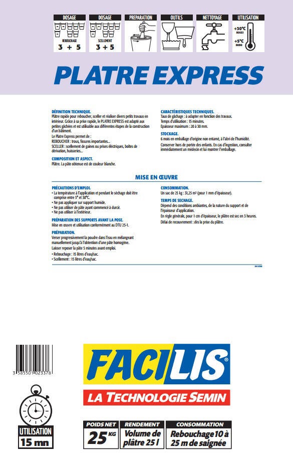 Plâtre express FACILIS, 25 kg - 2