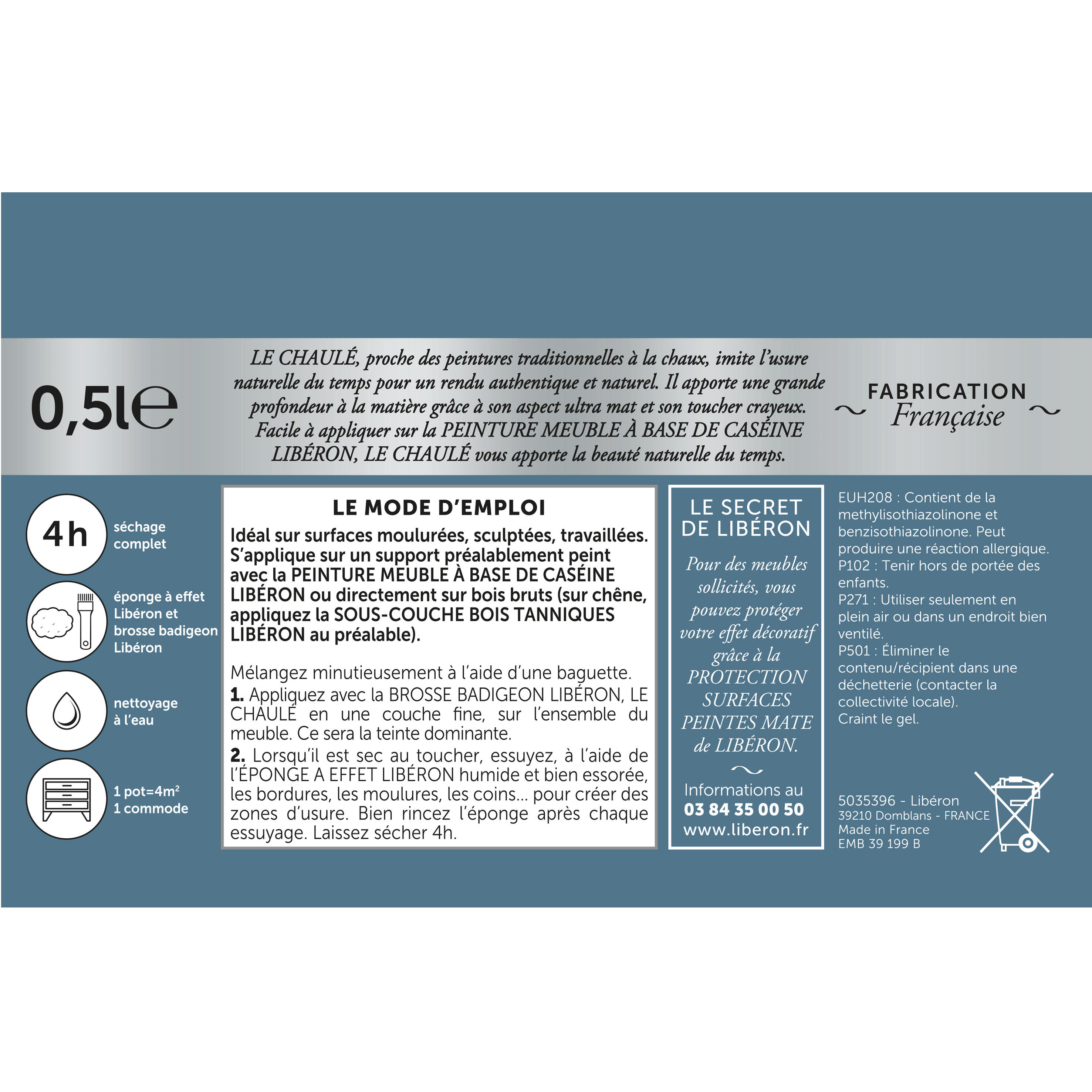 Peinture meuble et objet Effet chaulé LIBÉRON bleu du nord mat 250ml - 5