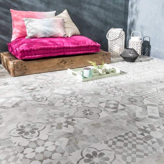 Carrelage sol extérieur effet patchwork gris blanc Villa l.20 x L.20 cm