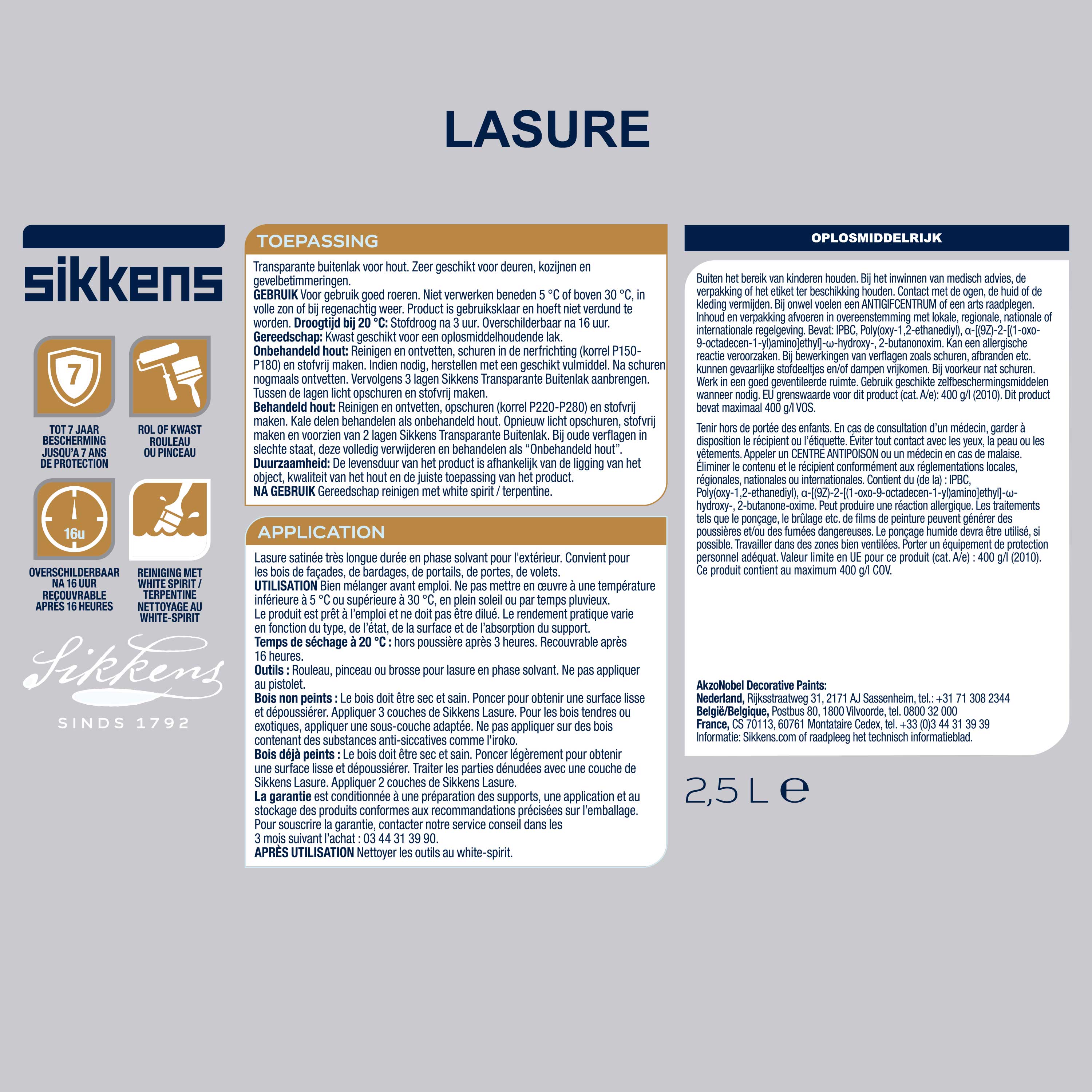 Lasure SIKKENS 7 ans teck satiné 2.5 l - 4