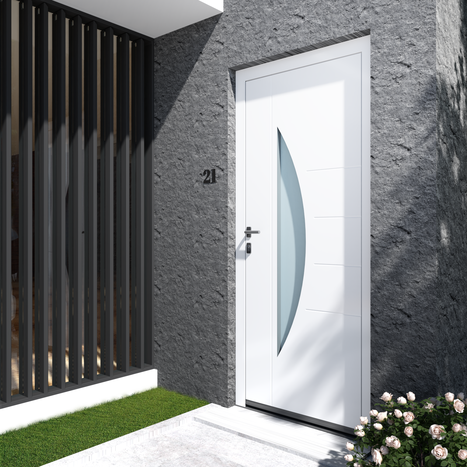 Porte d'entrée Aluminium vitrée Erica H.215 x l.90 cm blanc 9016, poussant droit