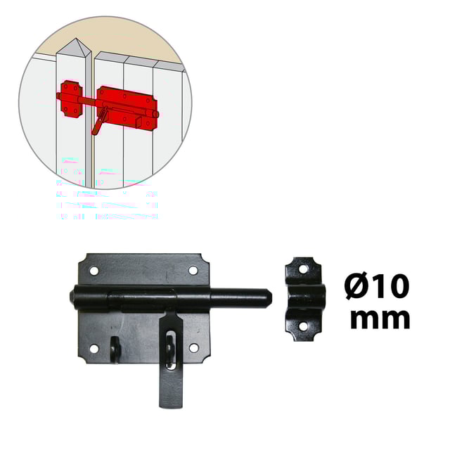 Verrou de box porte cadenas en acier noir, Diam.10 mm L.100 x P.20 mm AFBAT