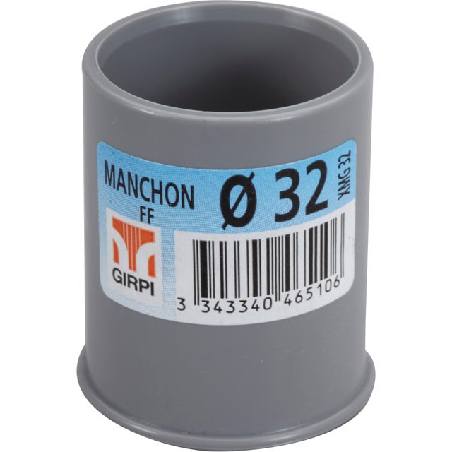 Manchon en pvc à coller, femelle / femelle, D.32