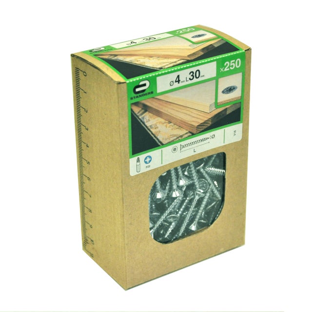 250 vis acier tête fraisée pozidriv STANDERS, Ø4 x L.30 mm
