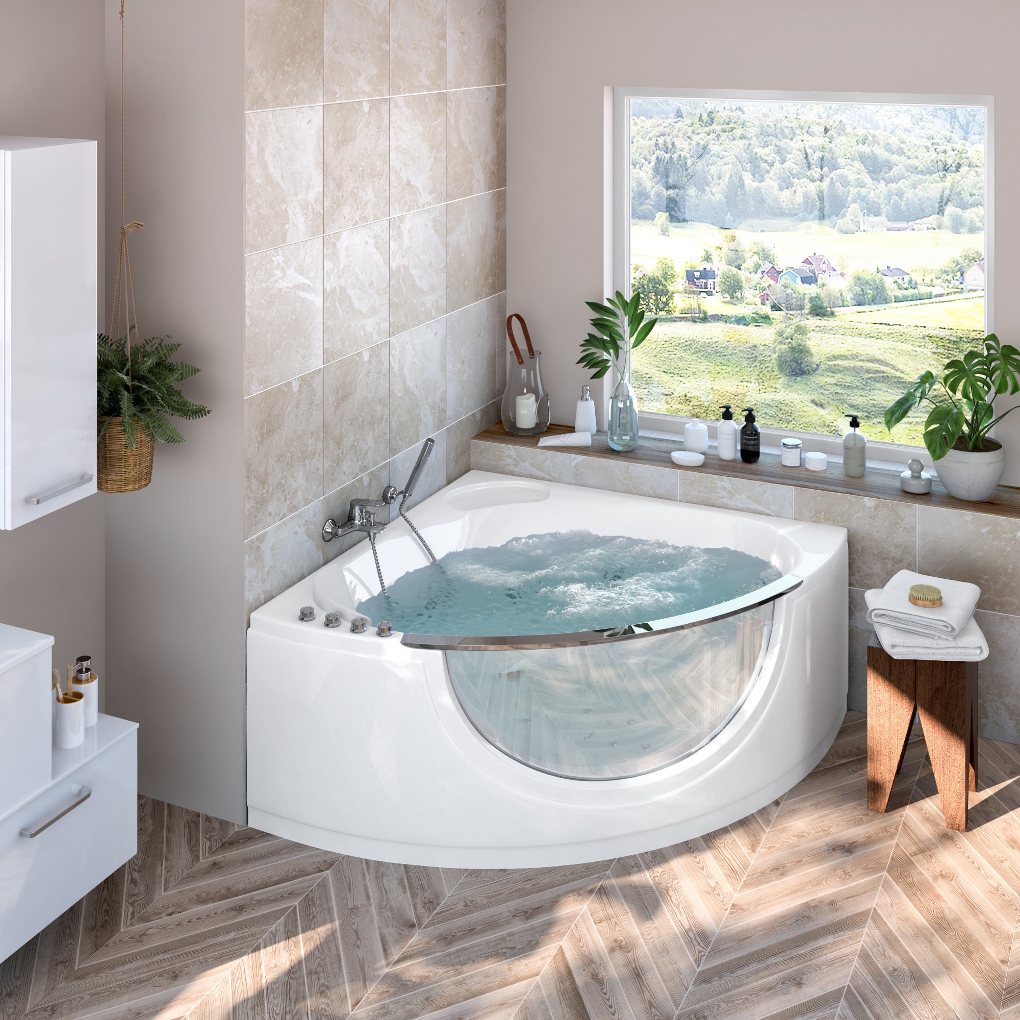 Baignoire balnéo avec tablier L.135x l.135 cm, SPALINA Samsara - 3