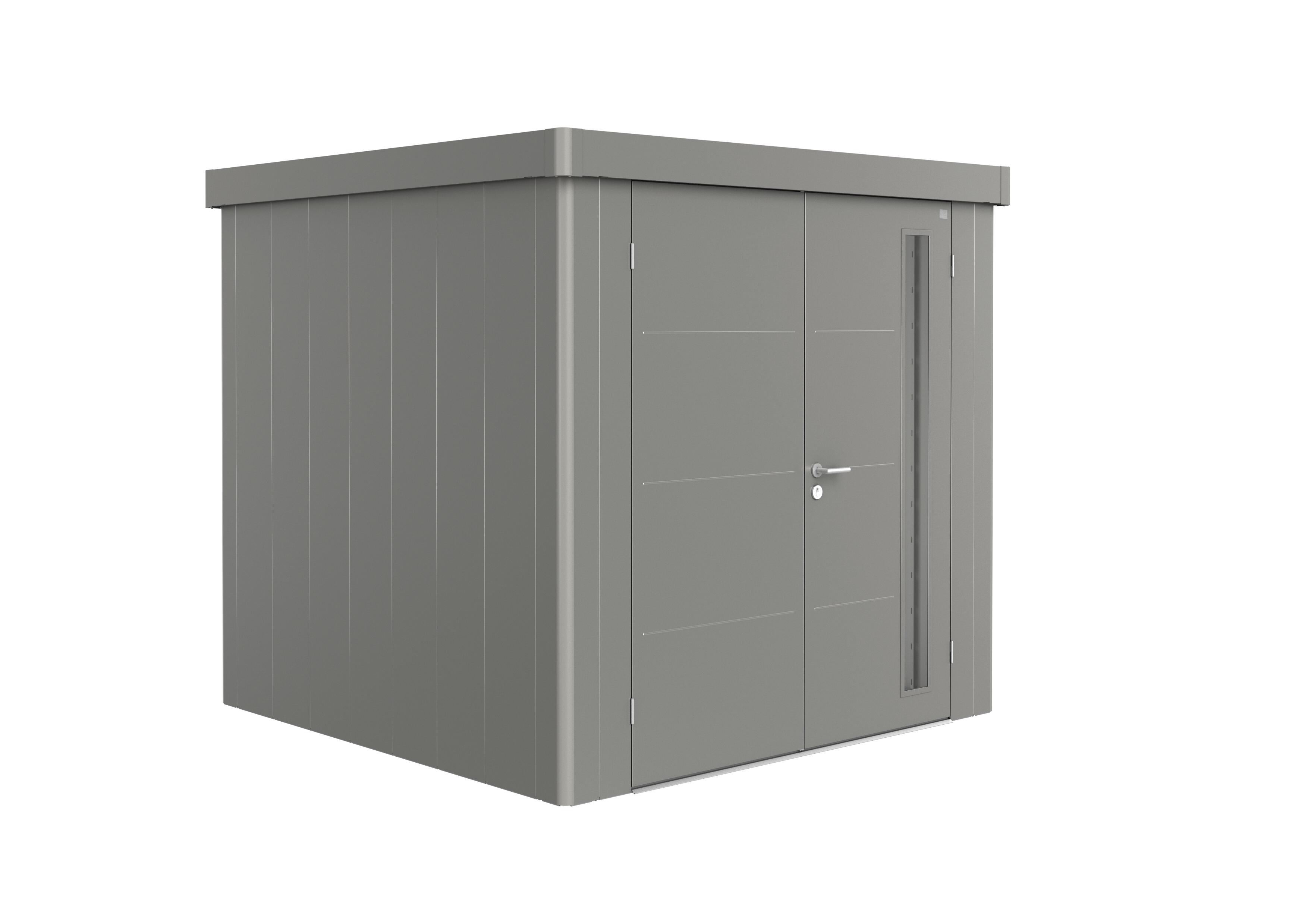 caseta de metal neo 2b de 236x222x236 cm y 56 m2 con 05 mm espesor y doble puerta abatible biohort