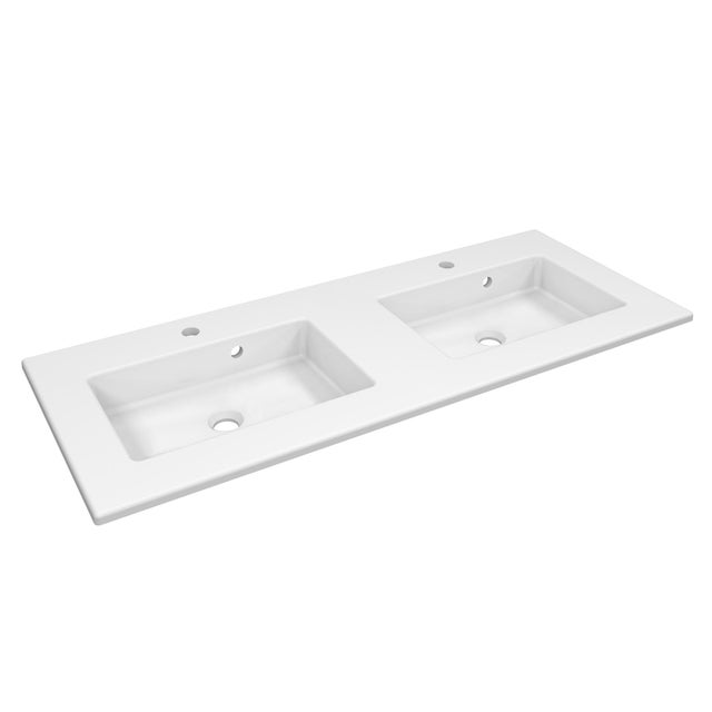 Plan double vasque(s) intégrée(s) Moon porcelaine blanc Brillant l.121 x P.49 cm