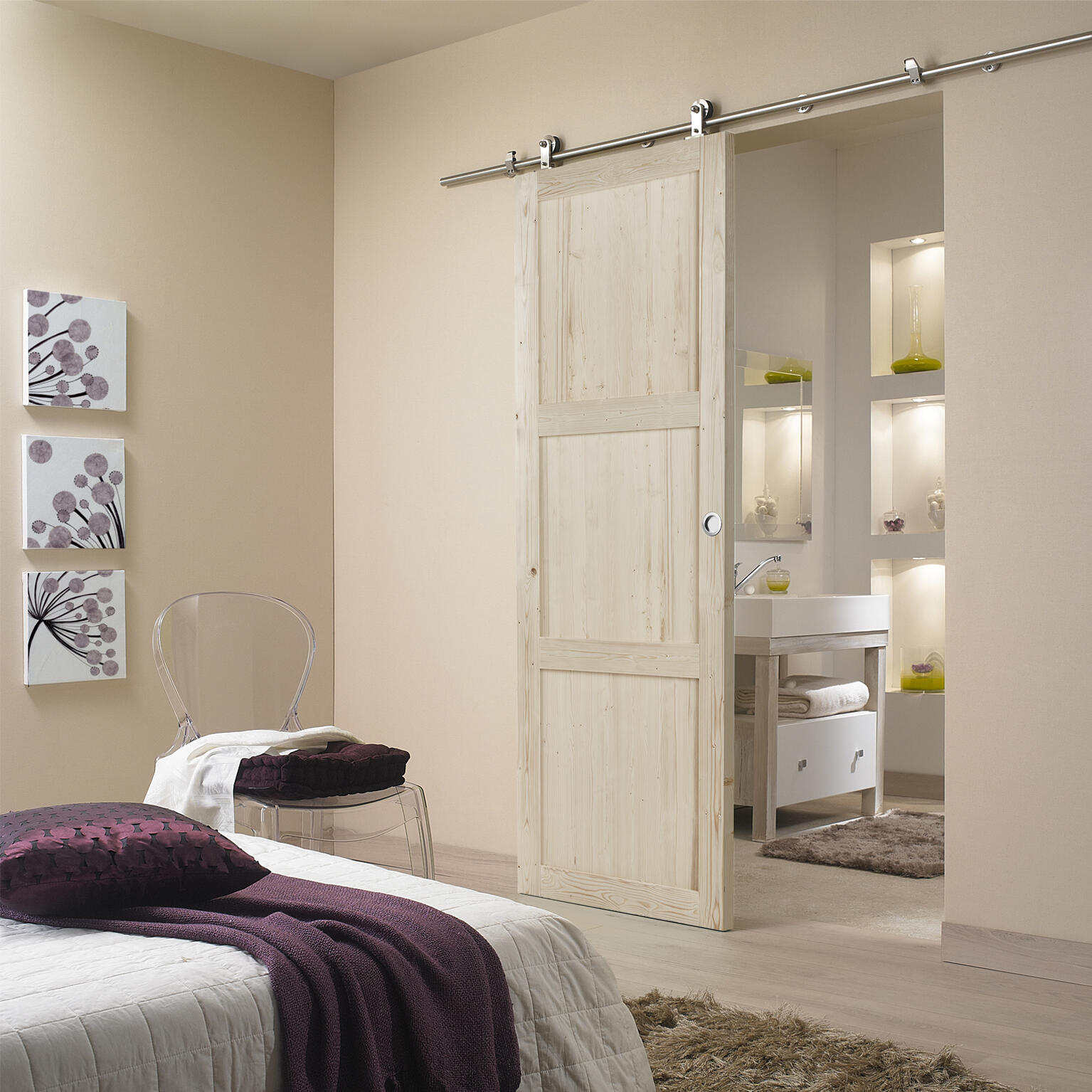 Porte coulissante bois Argan , H.204 x l.73 cm - 2
