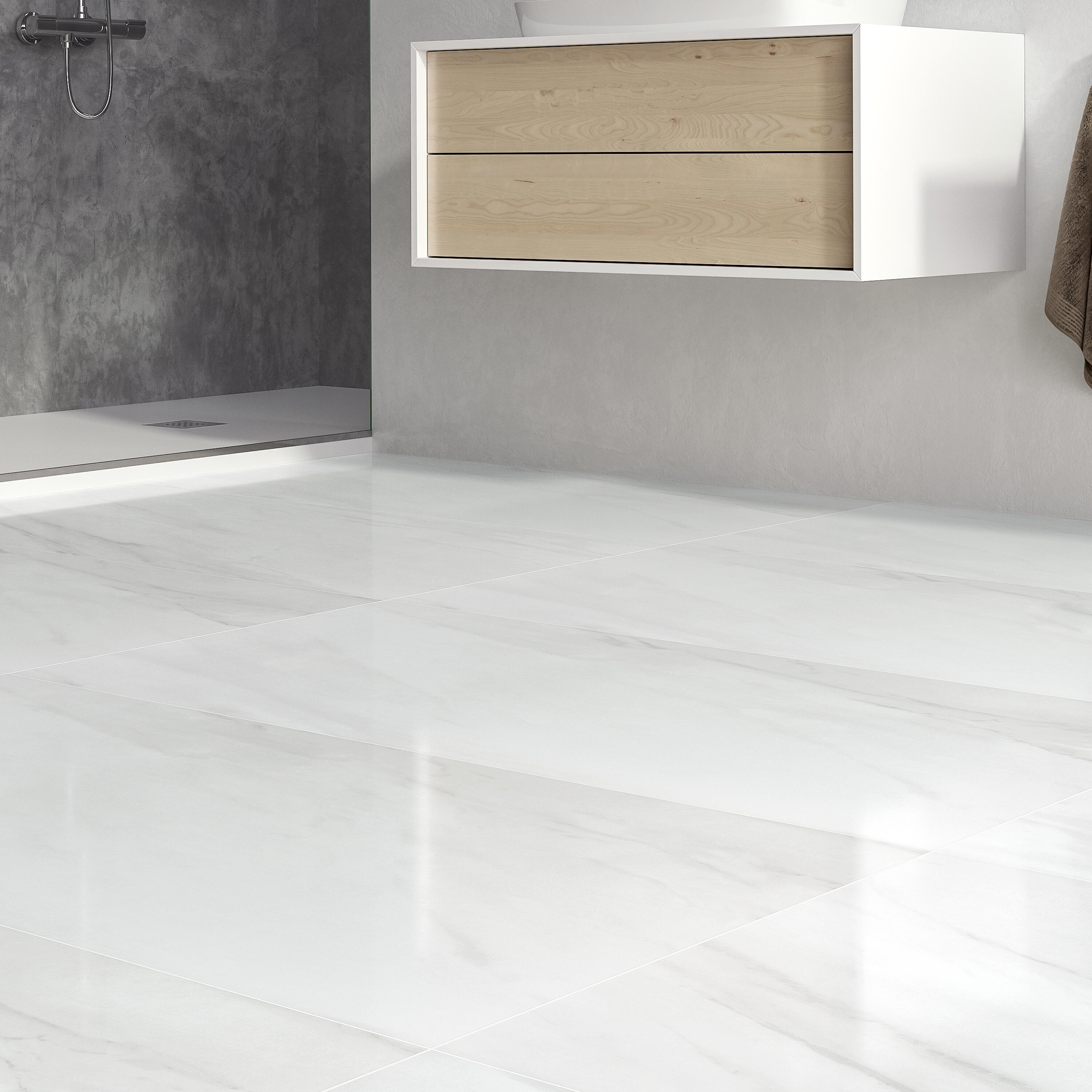 Piastrella da pavimento e rivestimento interno in gres porcellanato 60 x 120 cm rettificato smaltato bianco lucido Marmi R9 traffico intenso (pei 4/5) Sp. 10.5 mm 1.44 mq - 12