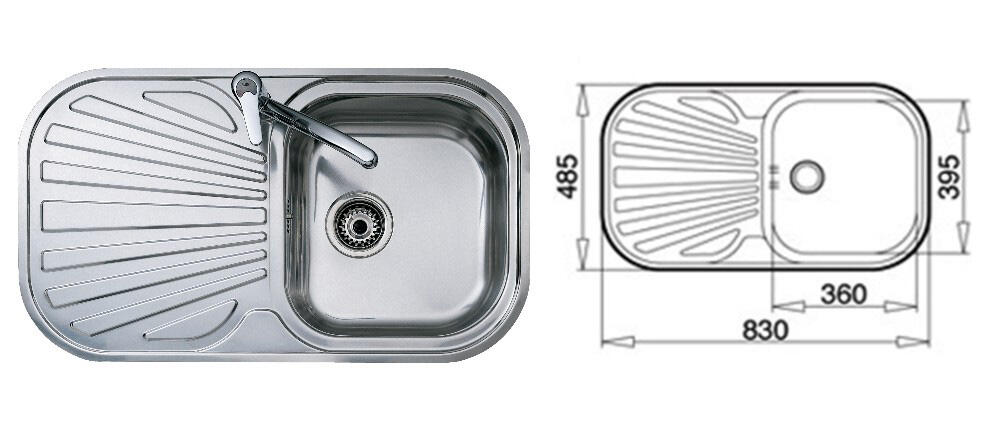 Evier en inox poli 1 bac 48.5 x 83 cm vidage inclus Styla gris - 2