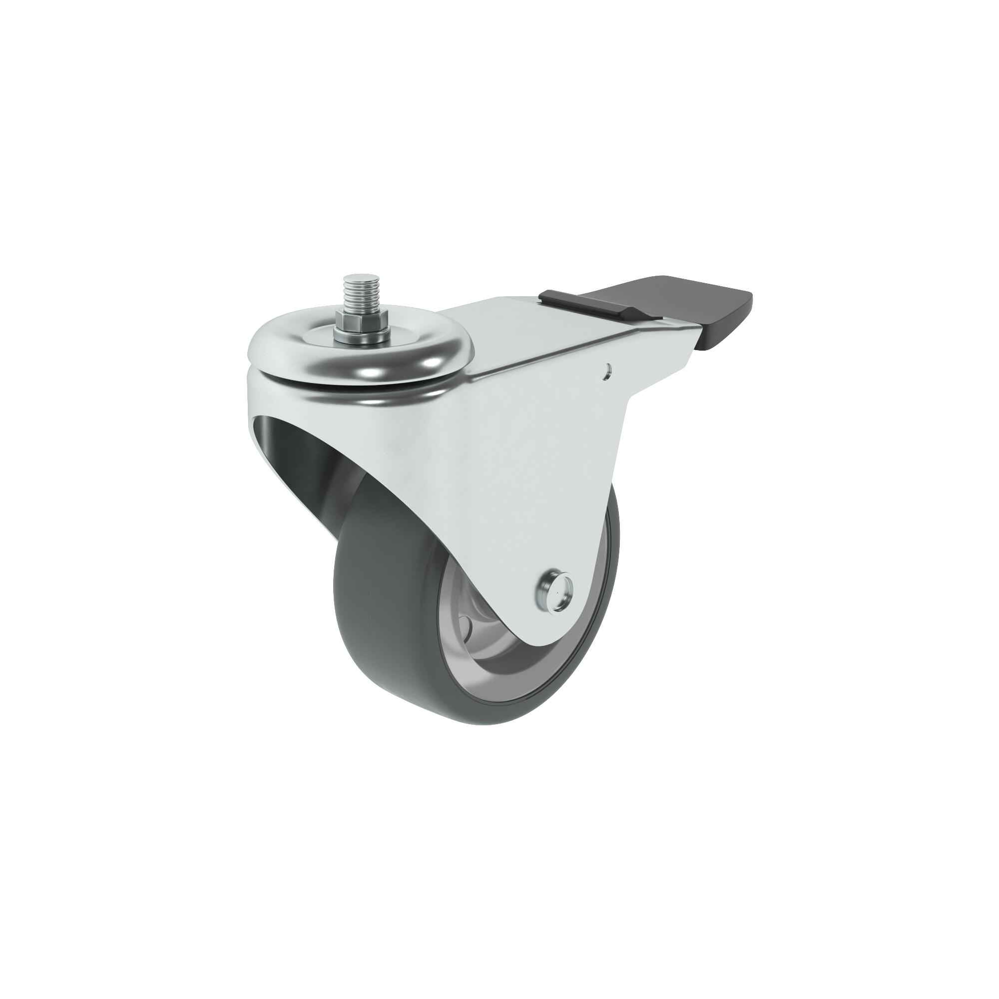 1 rueda giratoria con freno con varilla roscada , ø 75 mm, peso max. 50 kg