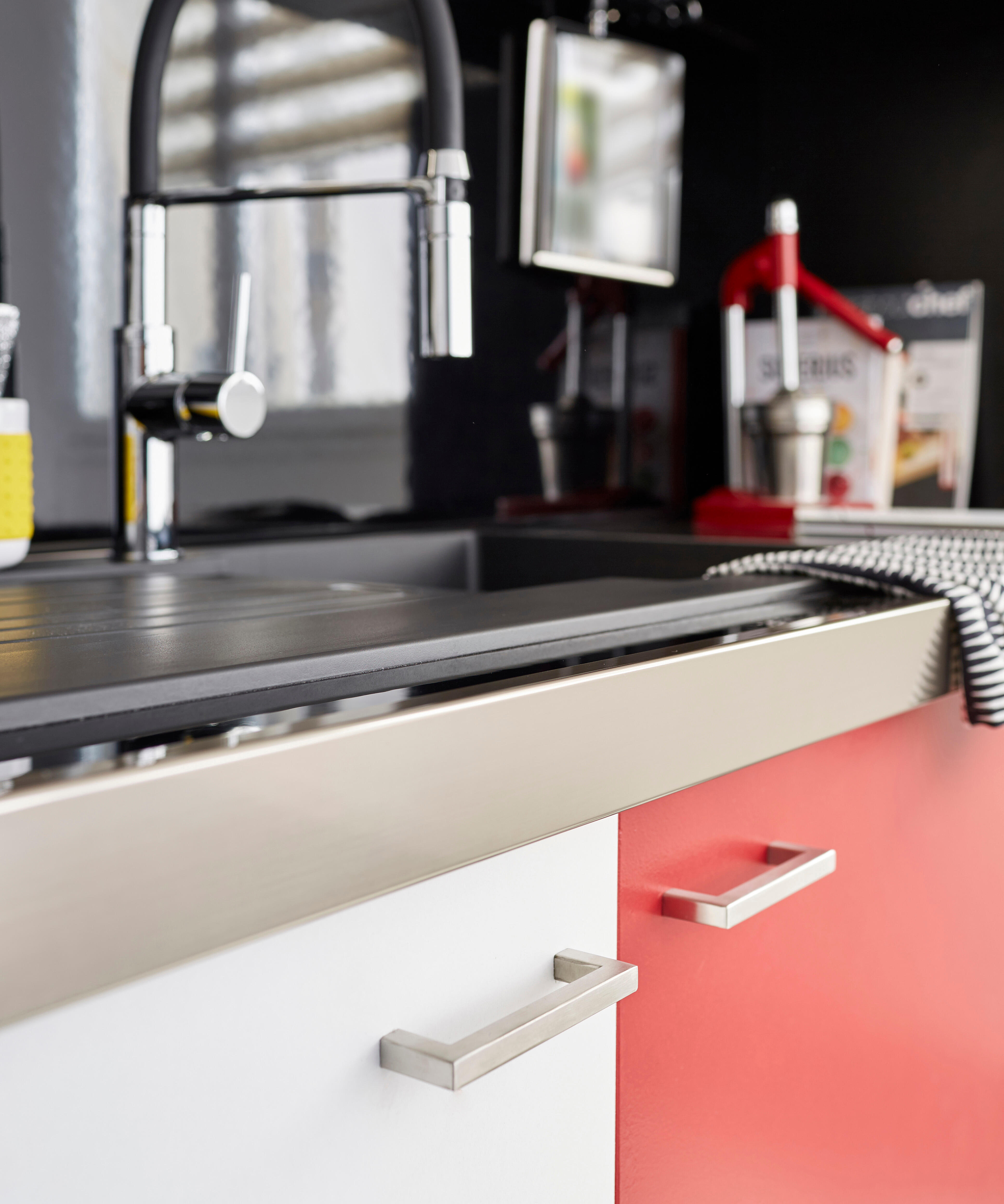 Evier à encastrer 1 bac avec égouttoir, résine, SOLO Noir - 5