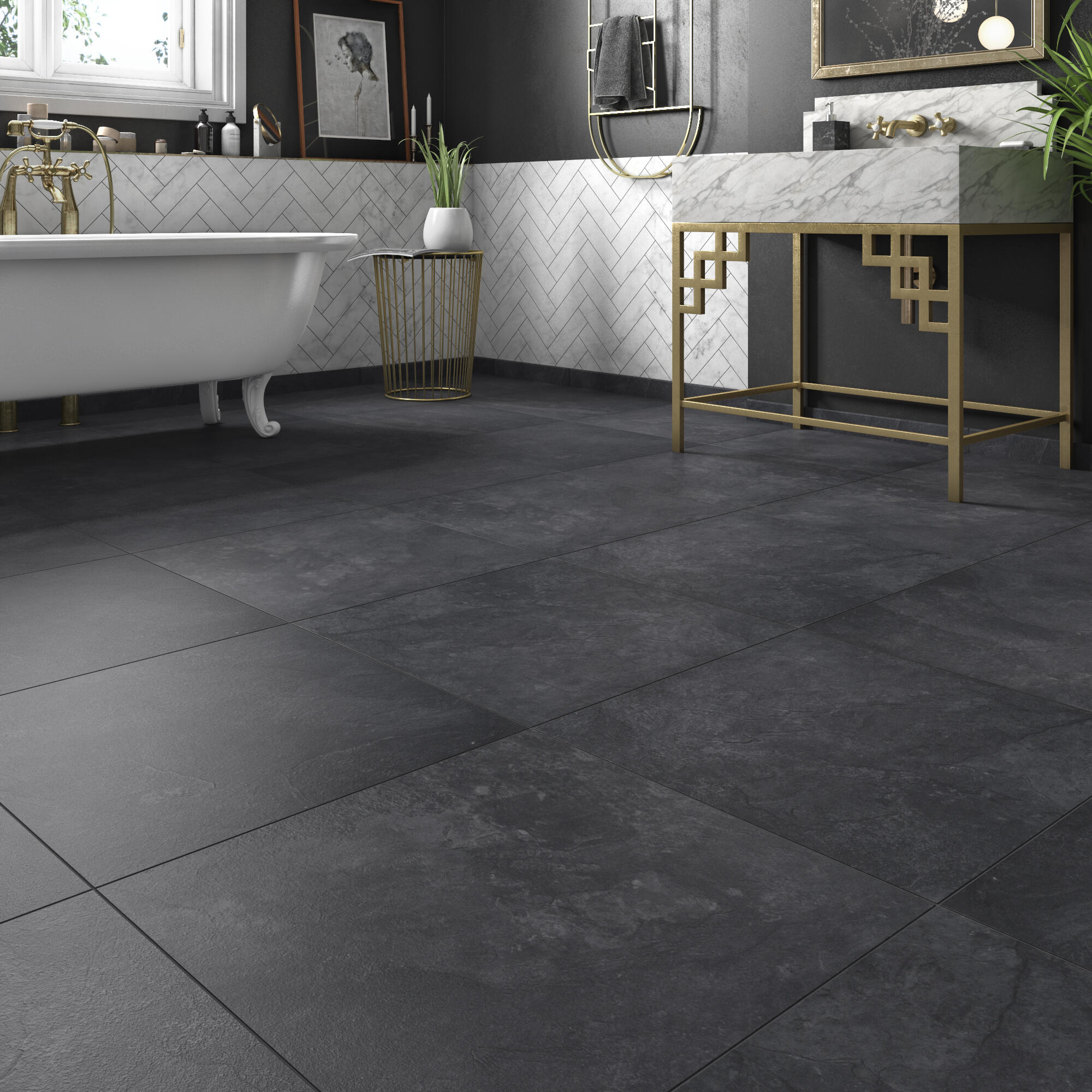 Carrelage mur / sol effet pierre noir Sicile l.60 x L.60 cm - 2