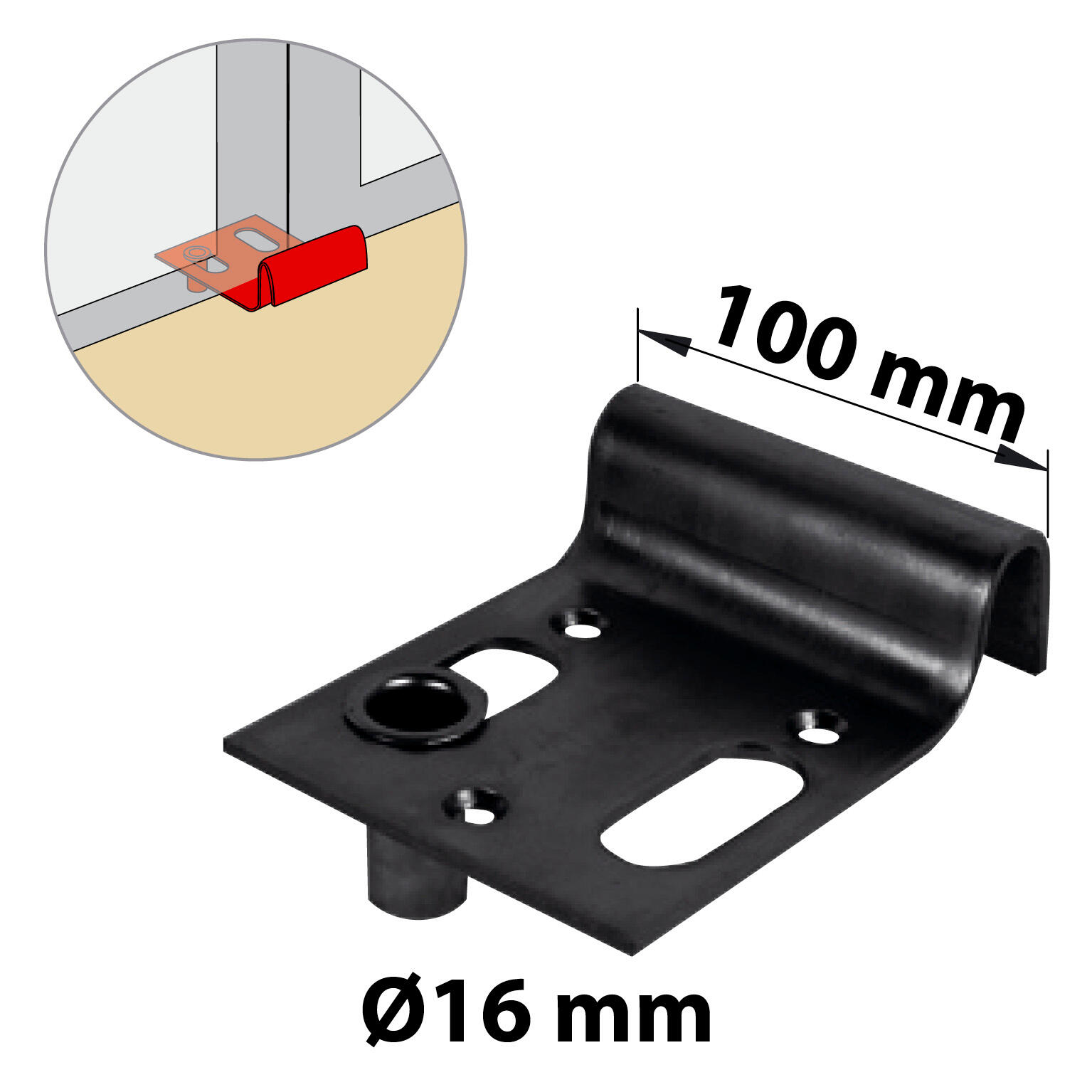 Sabot de portail + gâche réglable à visser, en acier noir H.33 x L.140 x P.100mm - 2