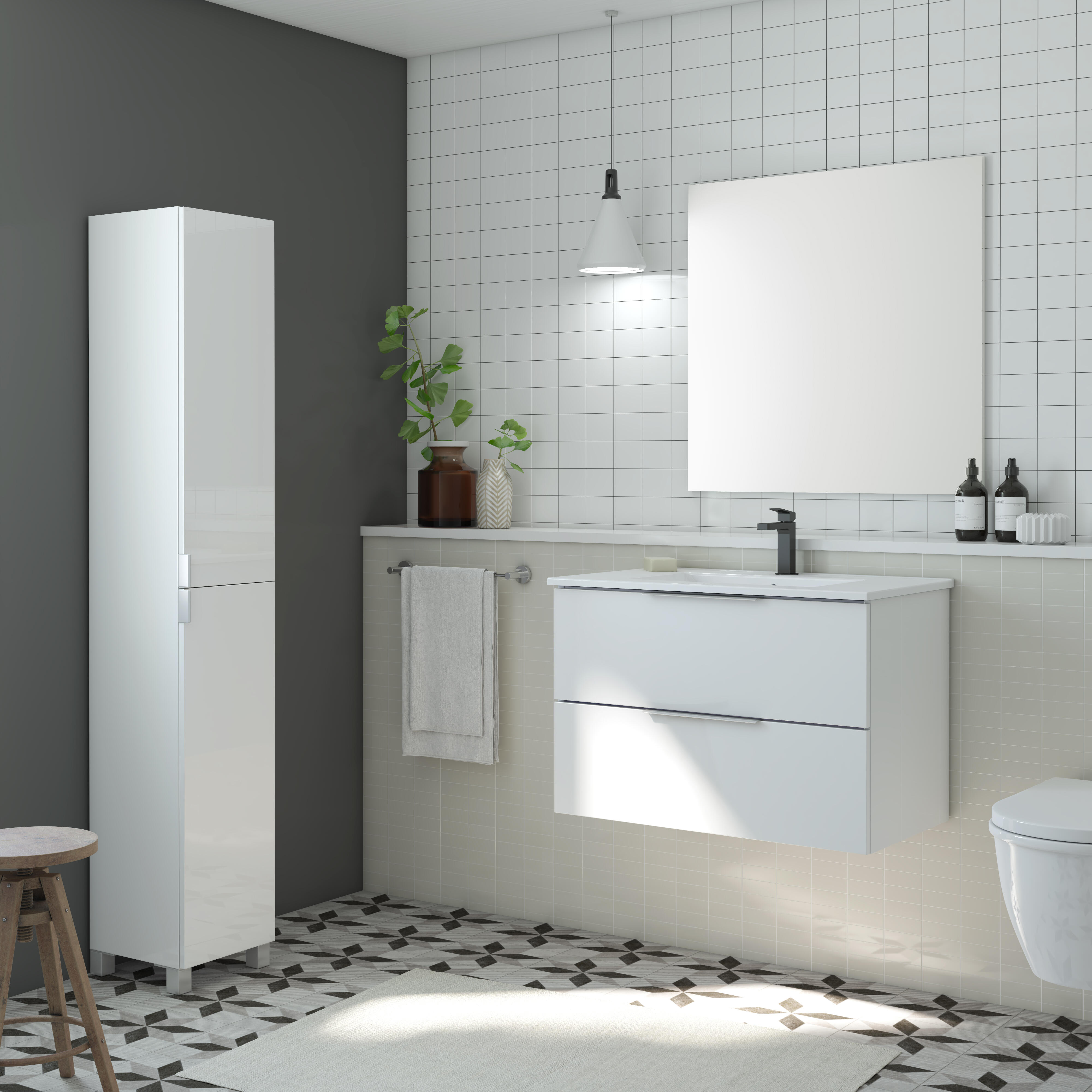Mueble de baño con lavabo essential blanco brillante 80x45 cm