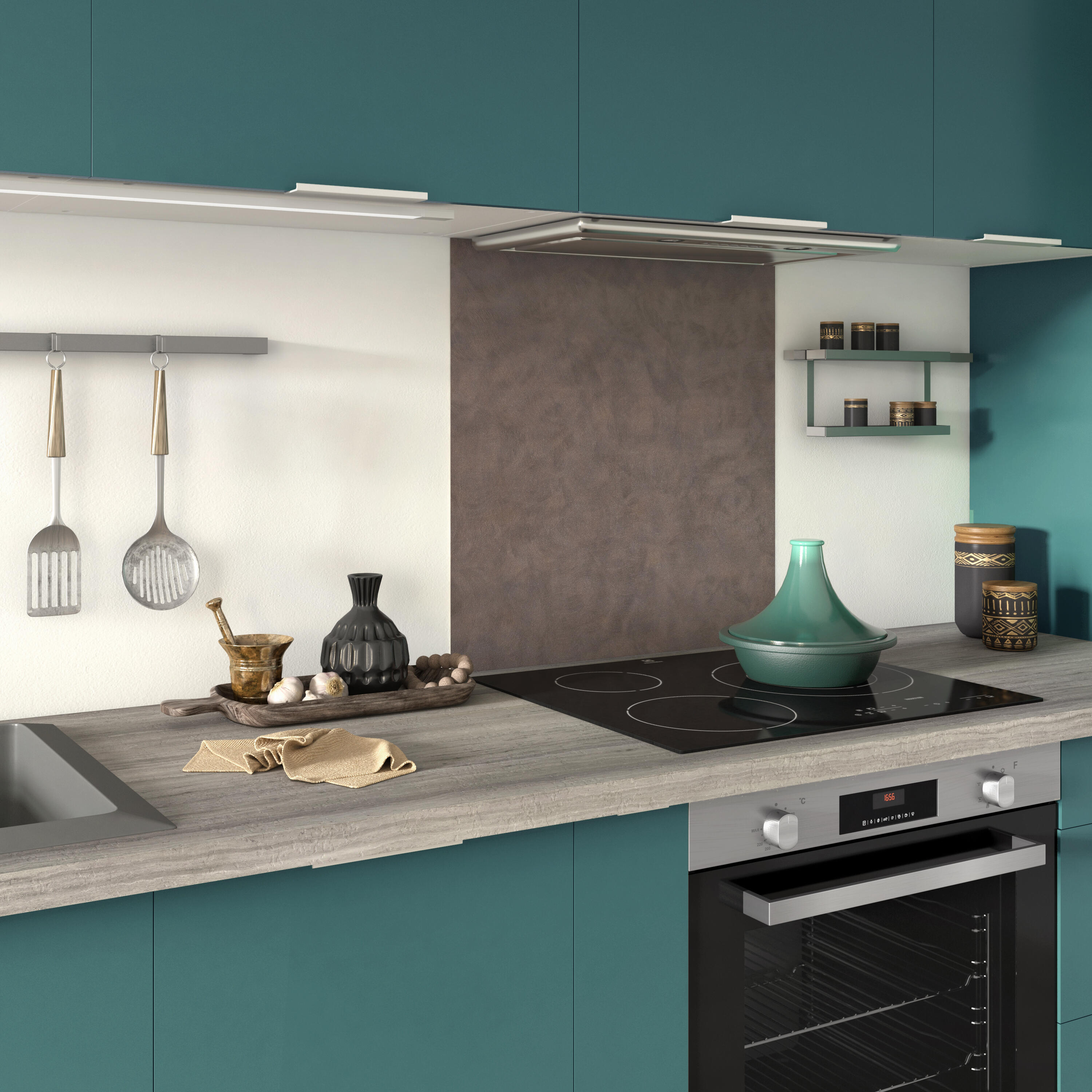 Fond de hotte compact réversible Bois/béton L.60 x H.63.5 cm, Ep.2 mm - 2