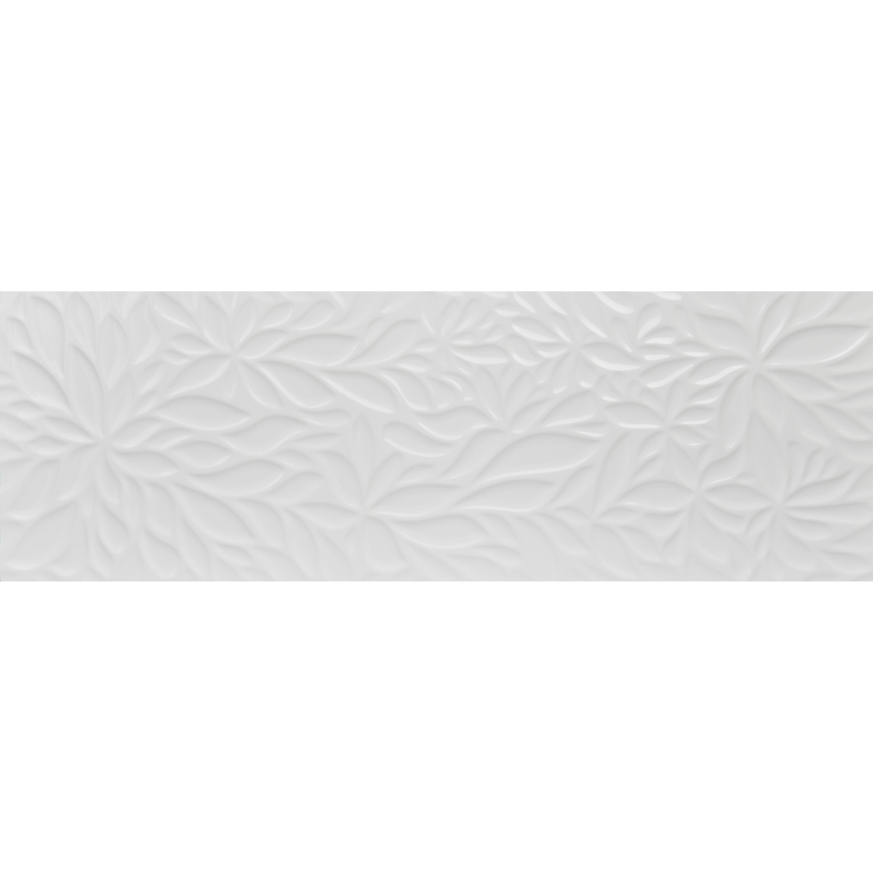 Azulejo cerámico arctic white efecto relieve white glossy flora 30x90 cm artens