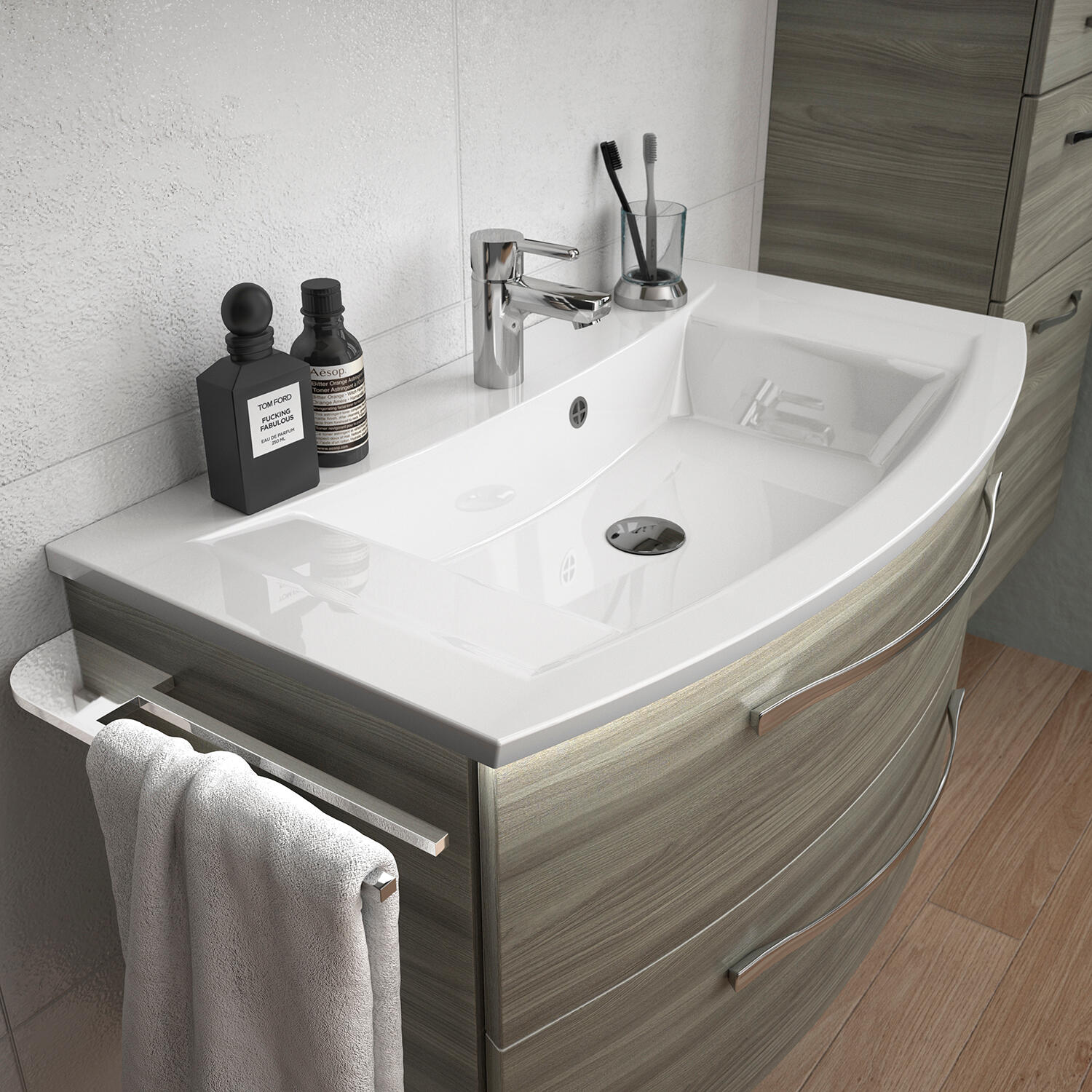 Mobile da bagno sospeso sotto lavabo L 90 x H 49 x P 48 cm grigio, 2 cassetti PELIPAL Image - 2