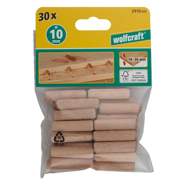 Lot de 30 tourillons WOLFCRAFT Diam.10 x 40 mm