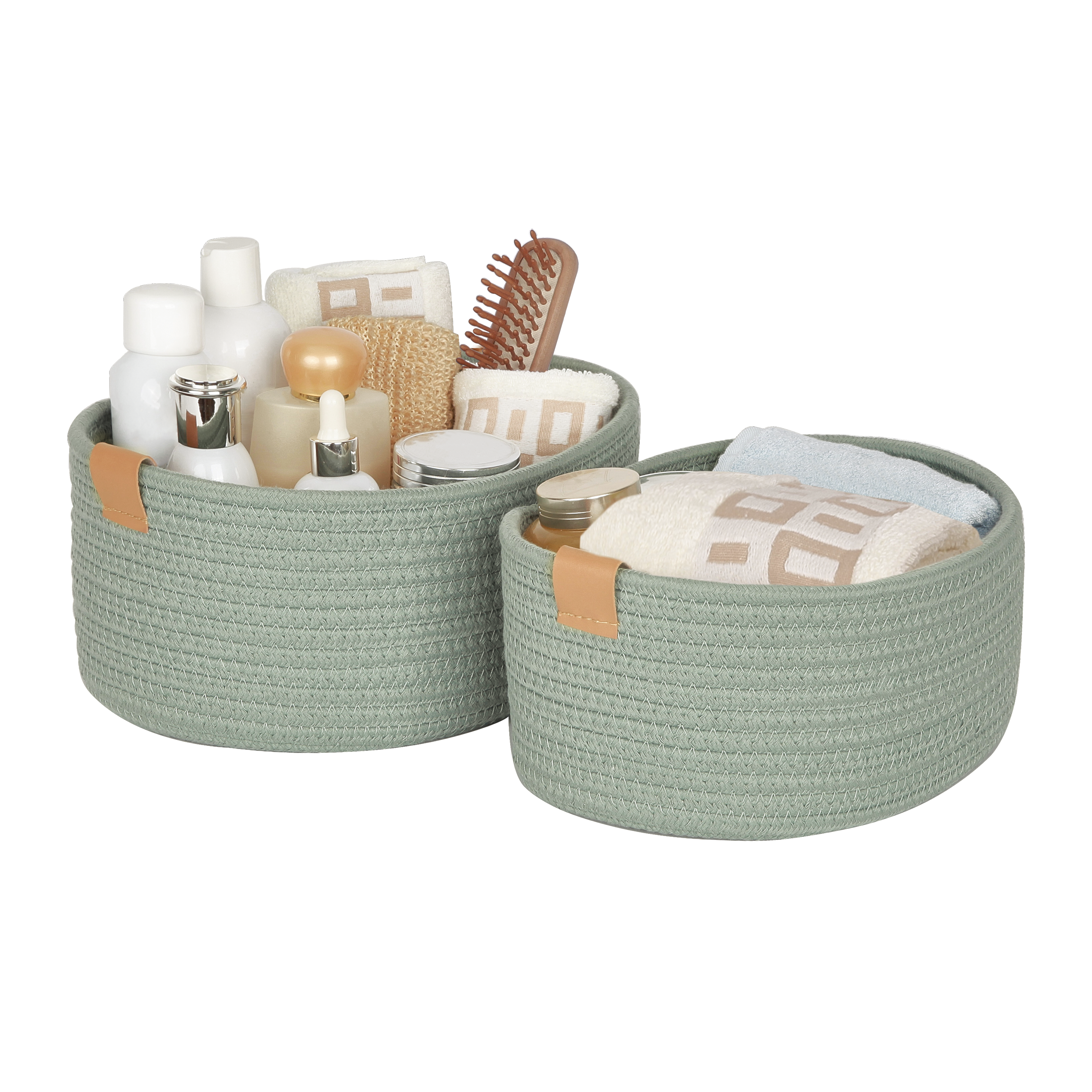 Cestas pequeñas de mimbre para organizar el baño, cestas de jacinto para  almacenamiento, cesta de almacenamiento de mimbre con mango de madera,  cesta