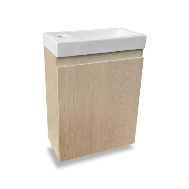 Meuble lave-mains l.40 x H.48 x P.22 cm, effet chêne naturel, Nelys