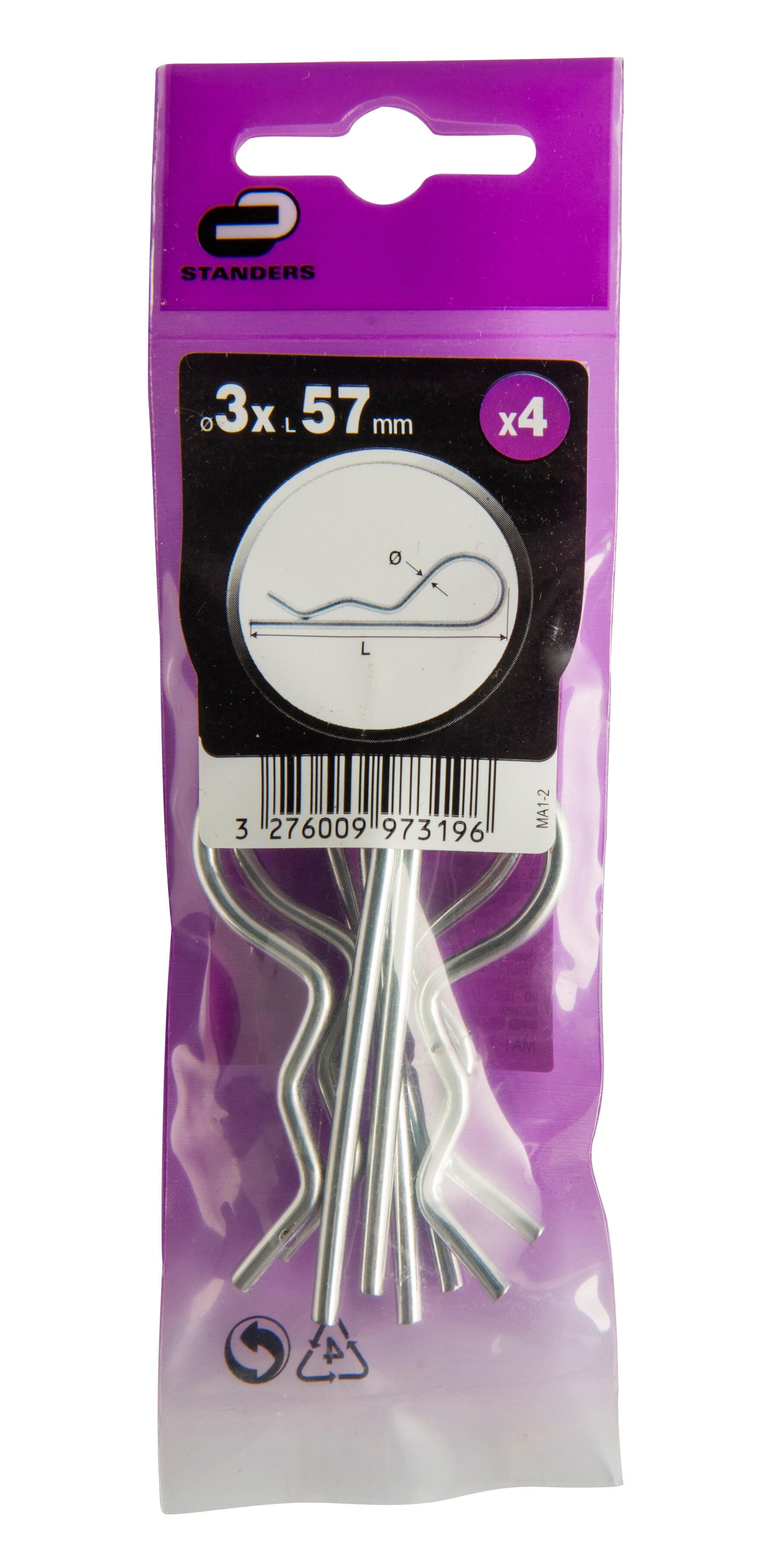 Lot de 4 Goupille beta acier, STANDERS, Diam.3 mm, L.57 x l. - 2