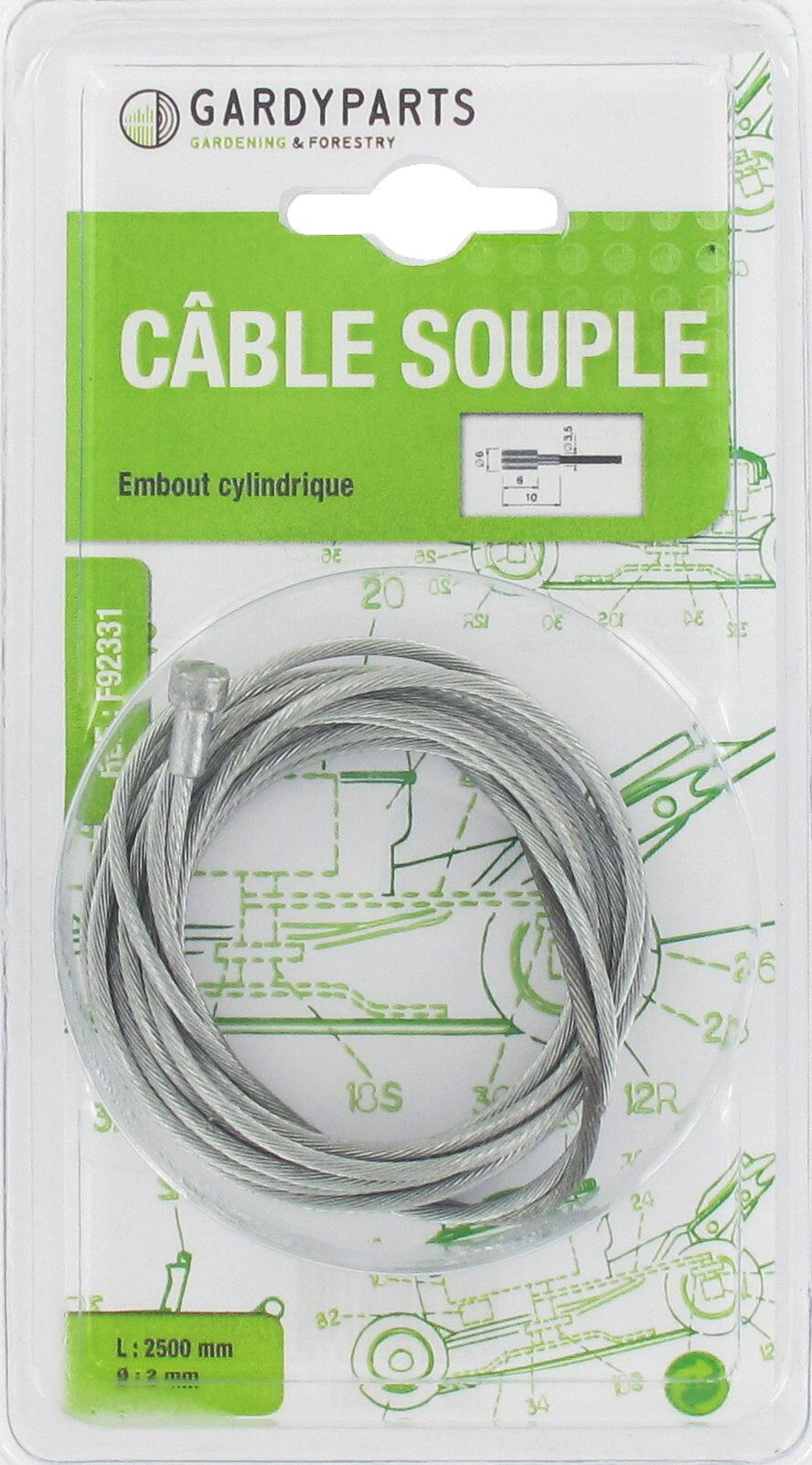 Cable Embout Rong Câble universel souple 19 fils à embout cylindrique étagé. L 2500mm, Ø ...