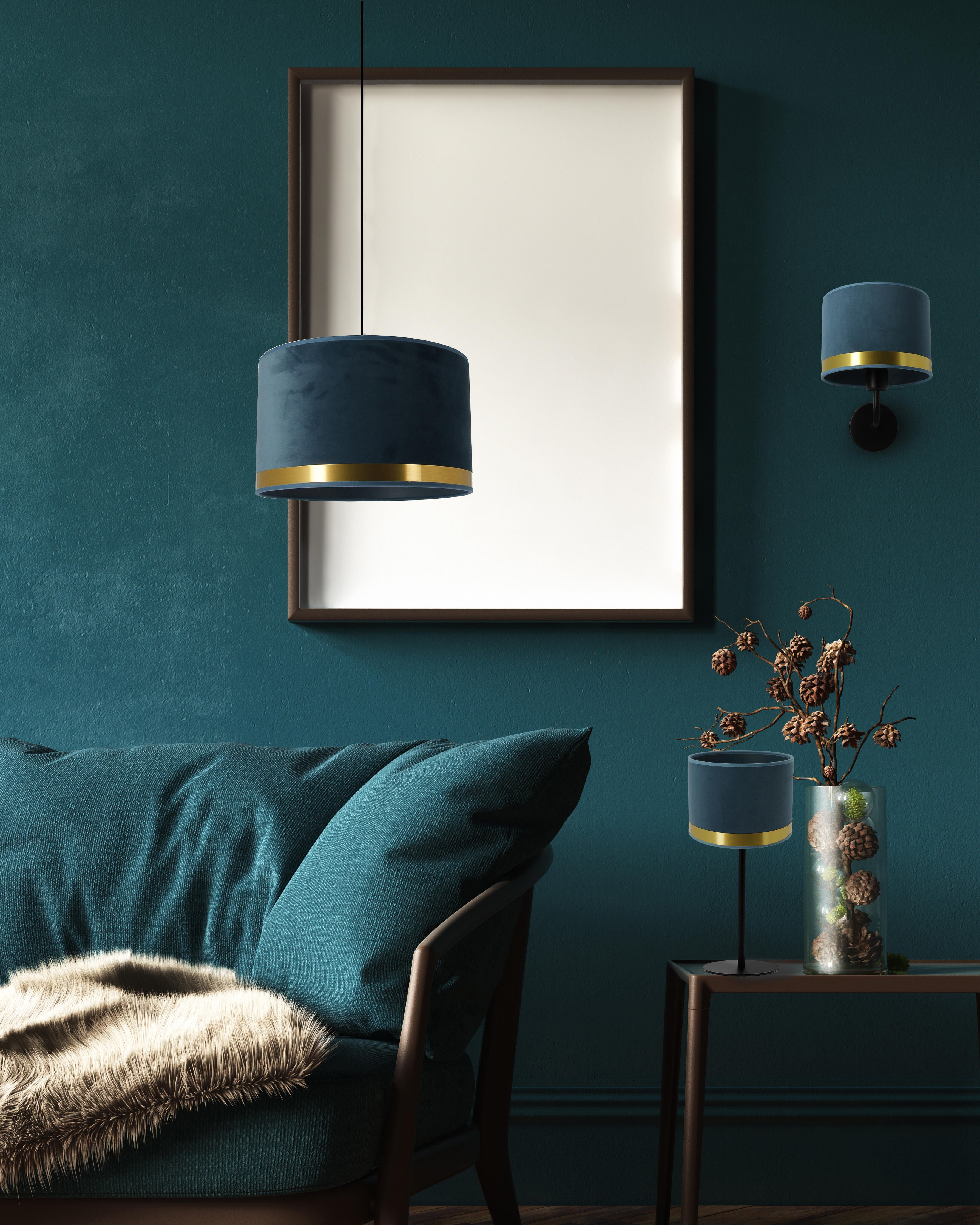 Suspension Art deco polyester, bleu, Diam.29 cm, E27 - 2