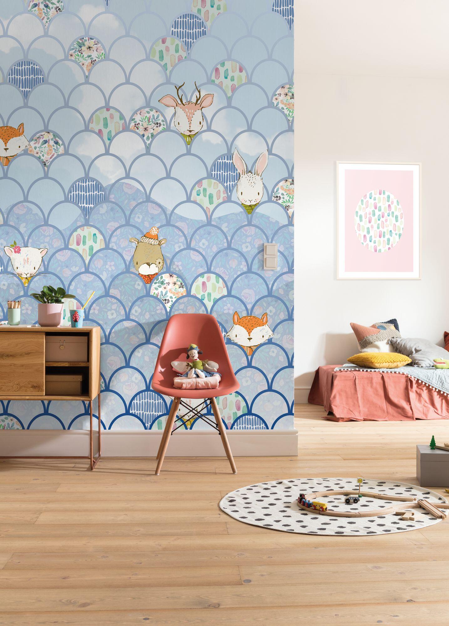 Papier peint panoramique Shelly bleu l.200 x H.250 cm | Leroy Merlin