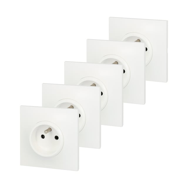 Lot de 5 prises avec terre Neptune, blanc, LEGRAND