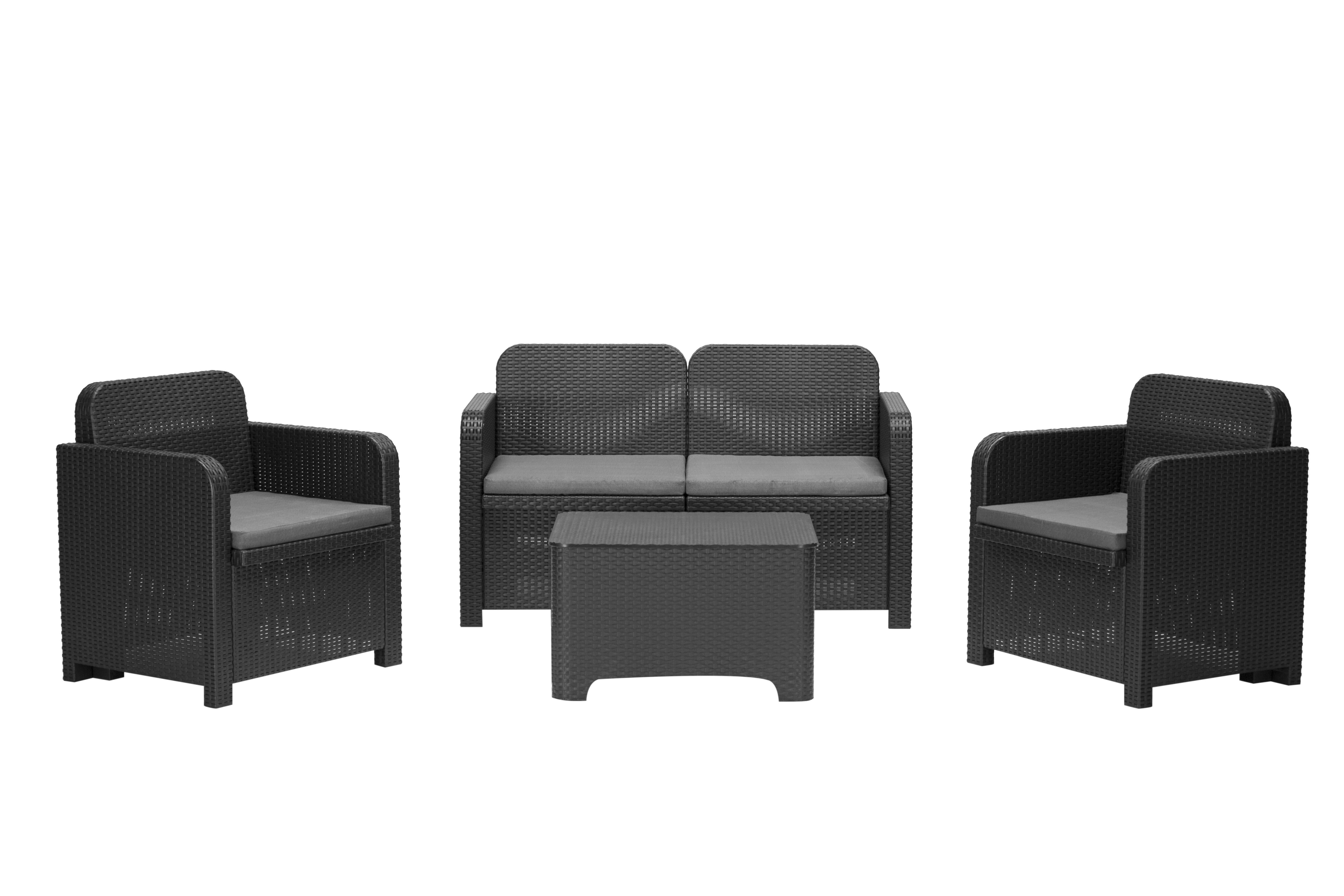 Salon bas de jardin, plastique recyclé, SORRENTO Anthracite, 4 personnes - 2