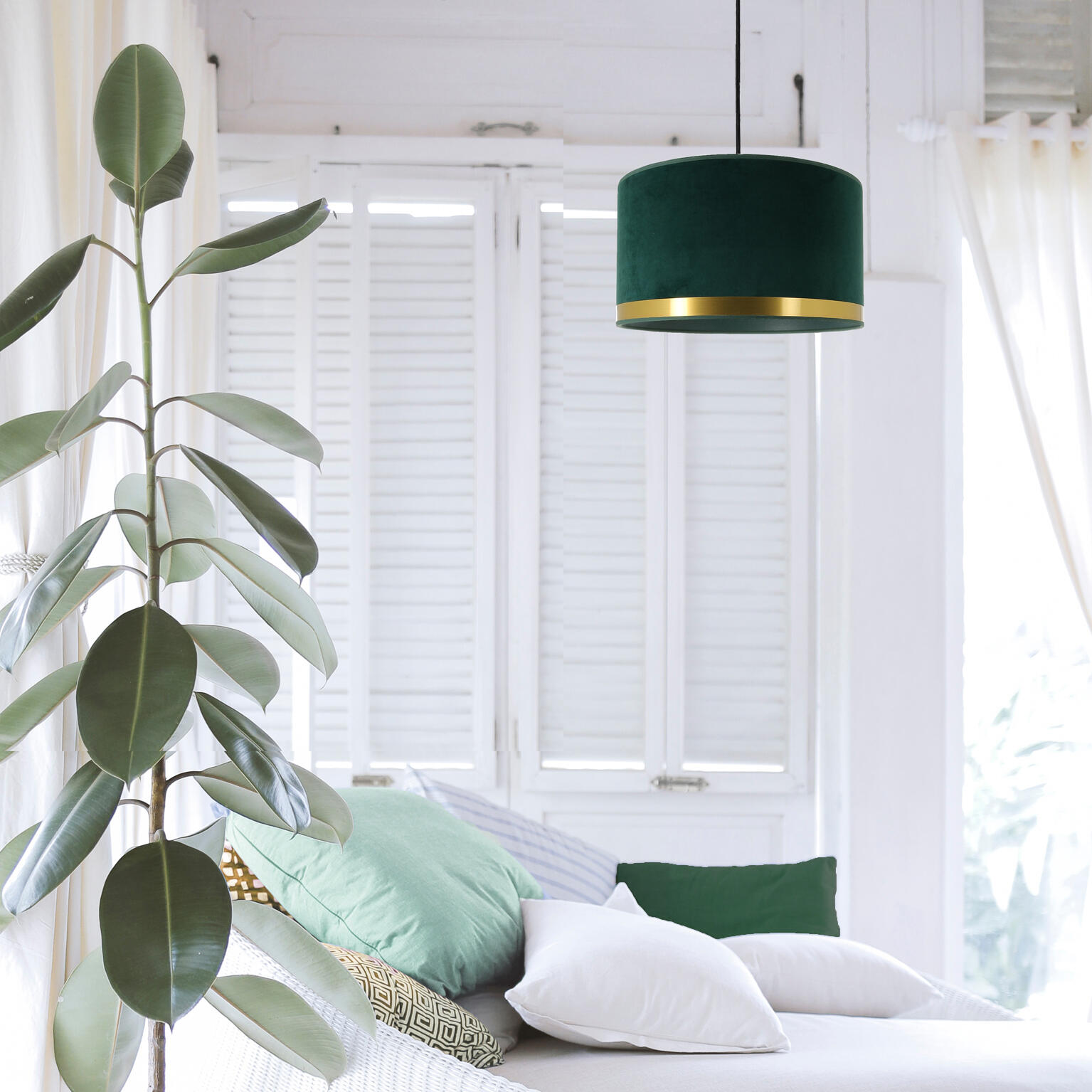 Suspension Art deco, polyester, vert, Diam.29 cm, E27 - 2