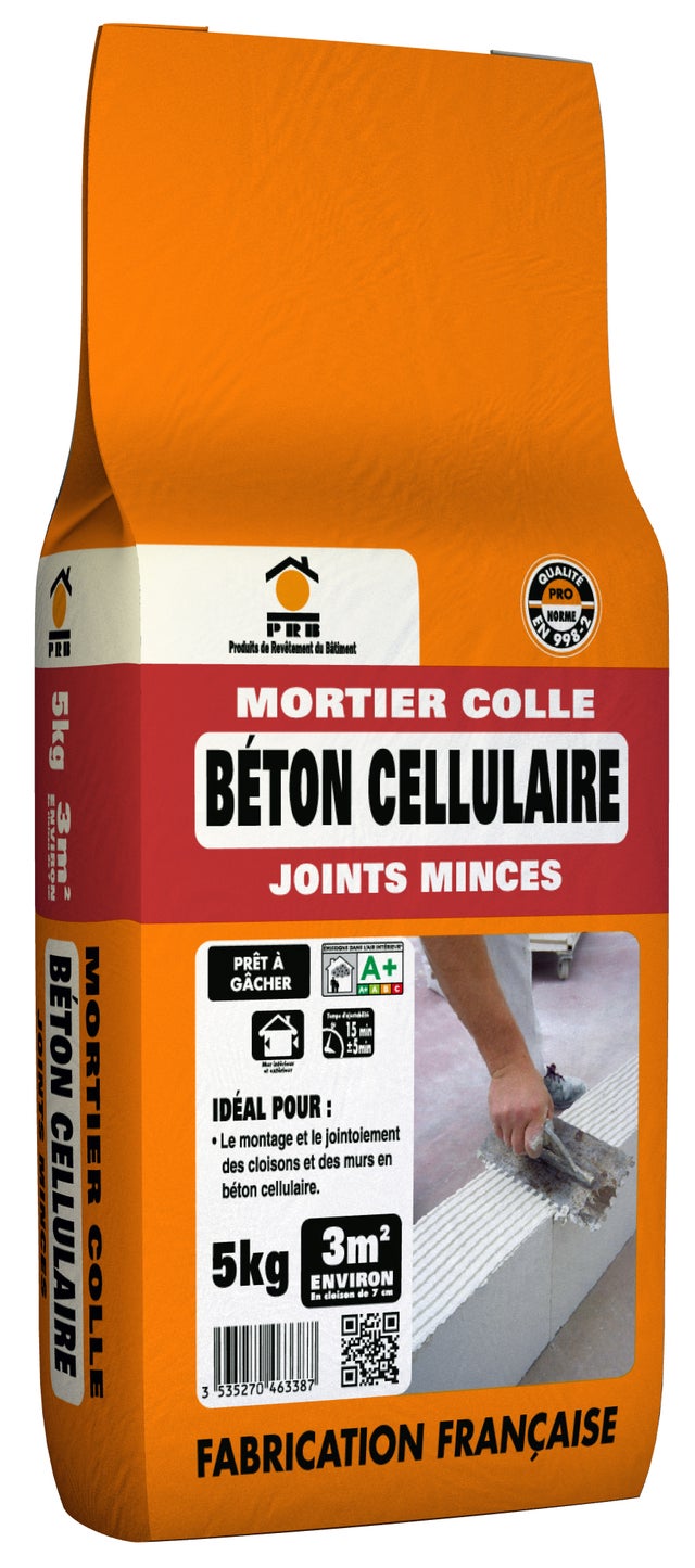 Mortier colle béton cellulaire , poudre blanc, PRB, 5 kg