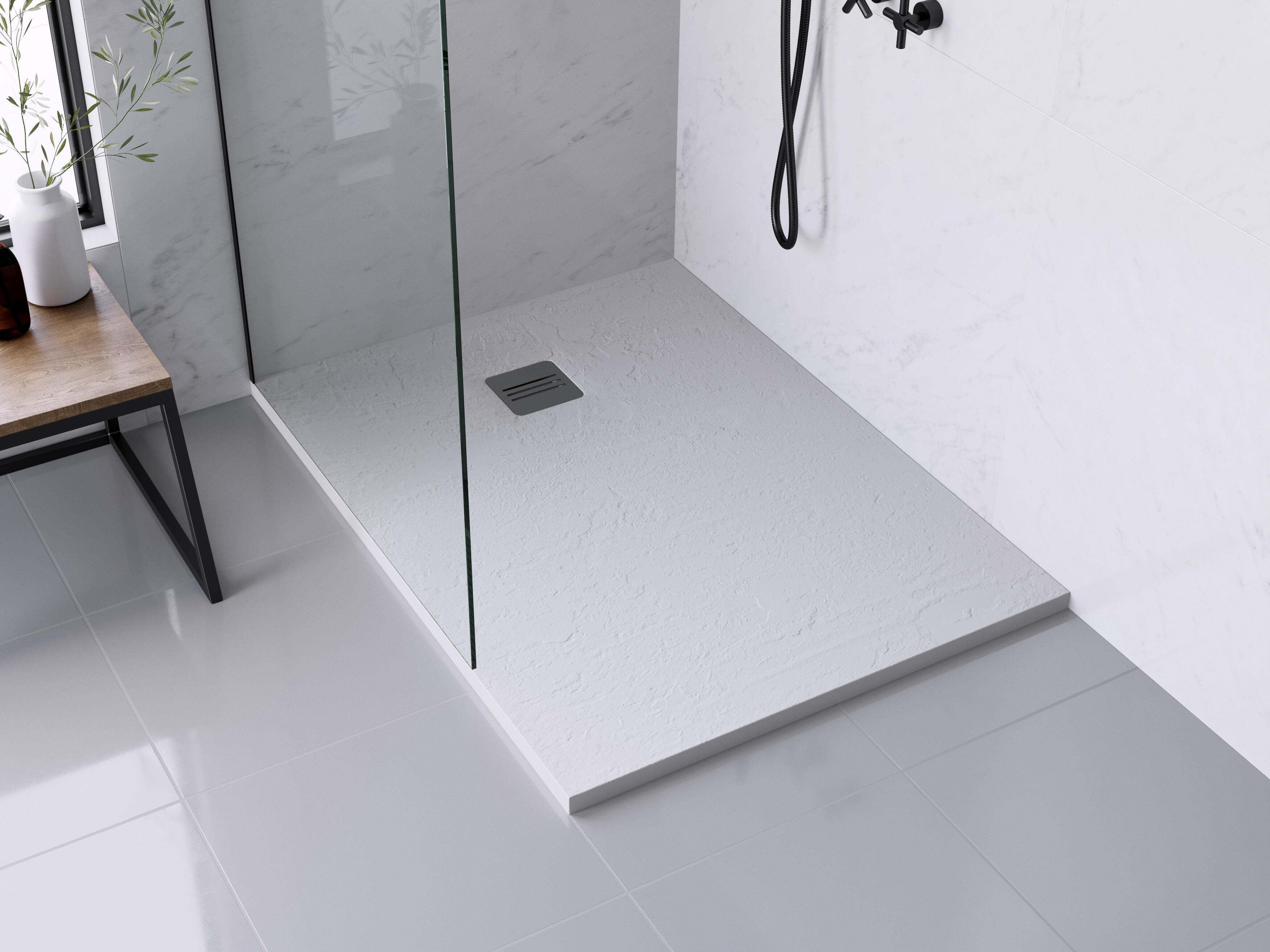 Bac De Douche Très Plat Art-of-Baan® 100x90 Cm Blanc – Receveur Carré Avec Bonde Et Siphon