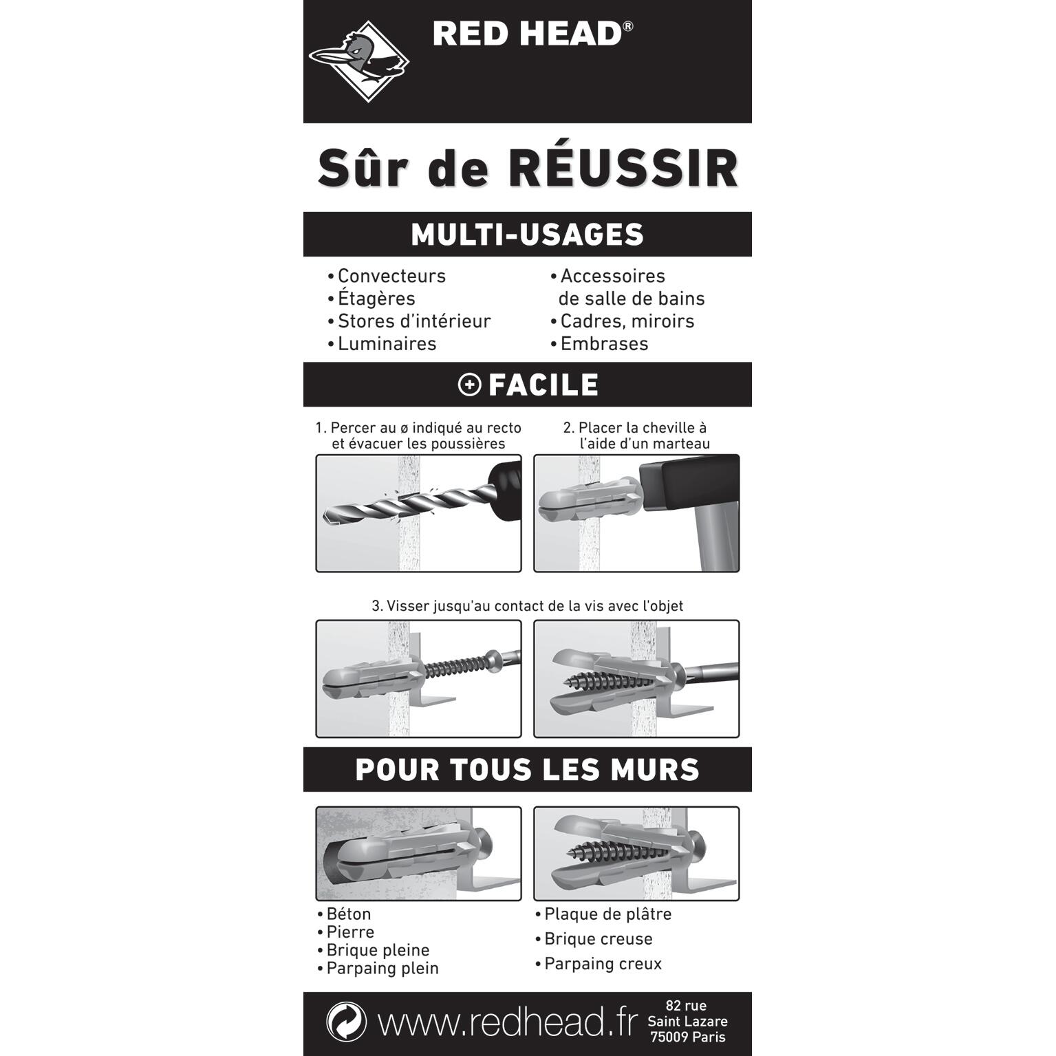 15 chevilles et vis à expansion grapex RED HEAD, Ø8 x L.32 mm - 2