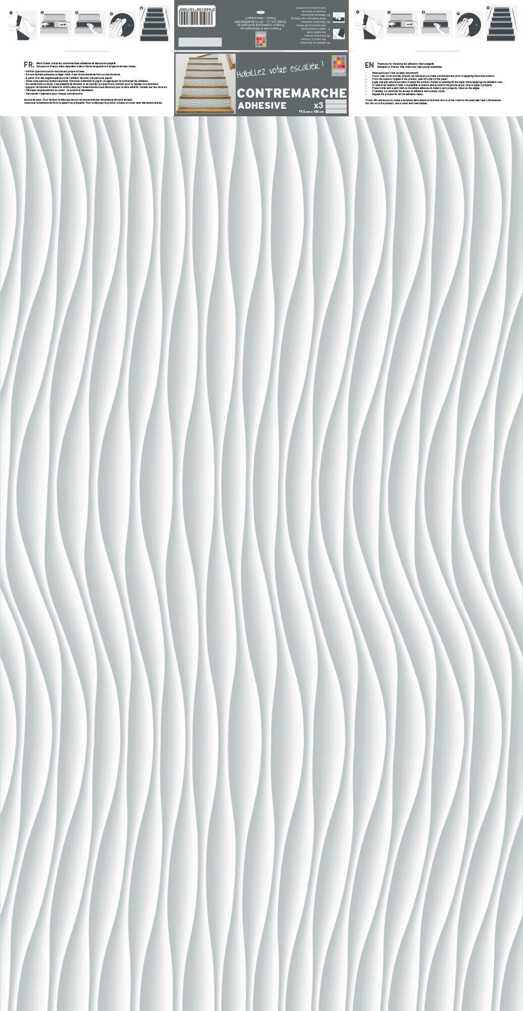 Lot de 3 Stickers adhésifs contremarche Calypso, blanc, 100 cm x 19.5 cm - 3