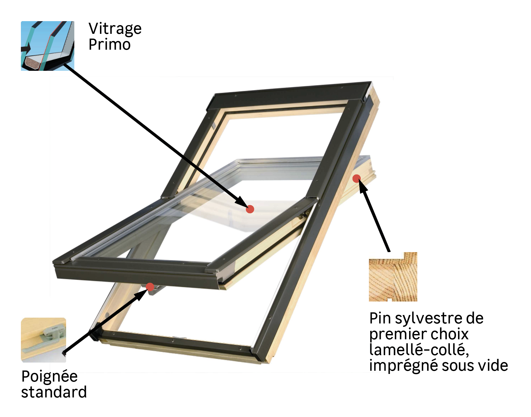 Fenêtre de toit Optilight bois 55 x 78 cm à rotation - 2