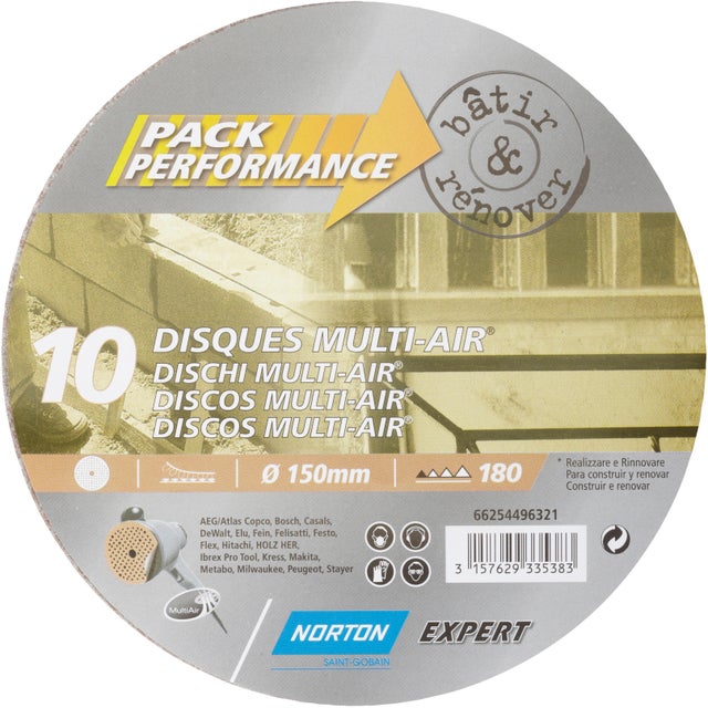 Lot de 10 disques abrasifs NORTON, 150 mm, grains 180
