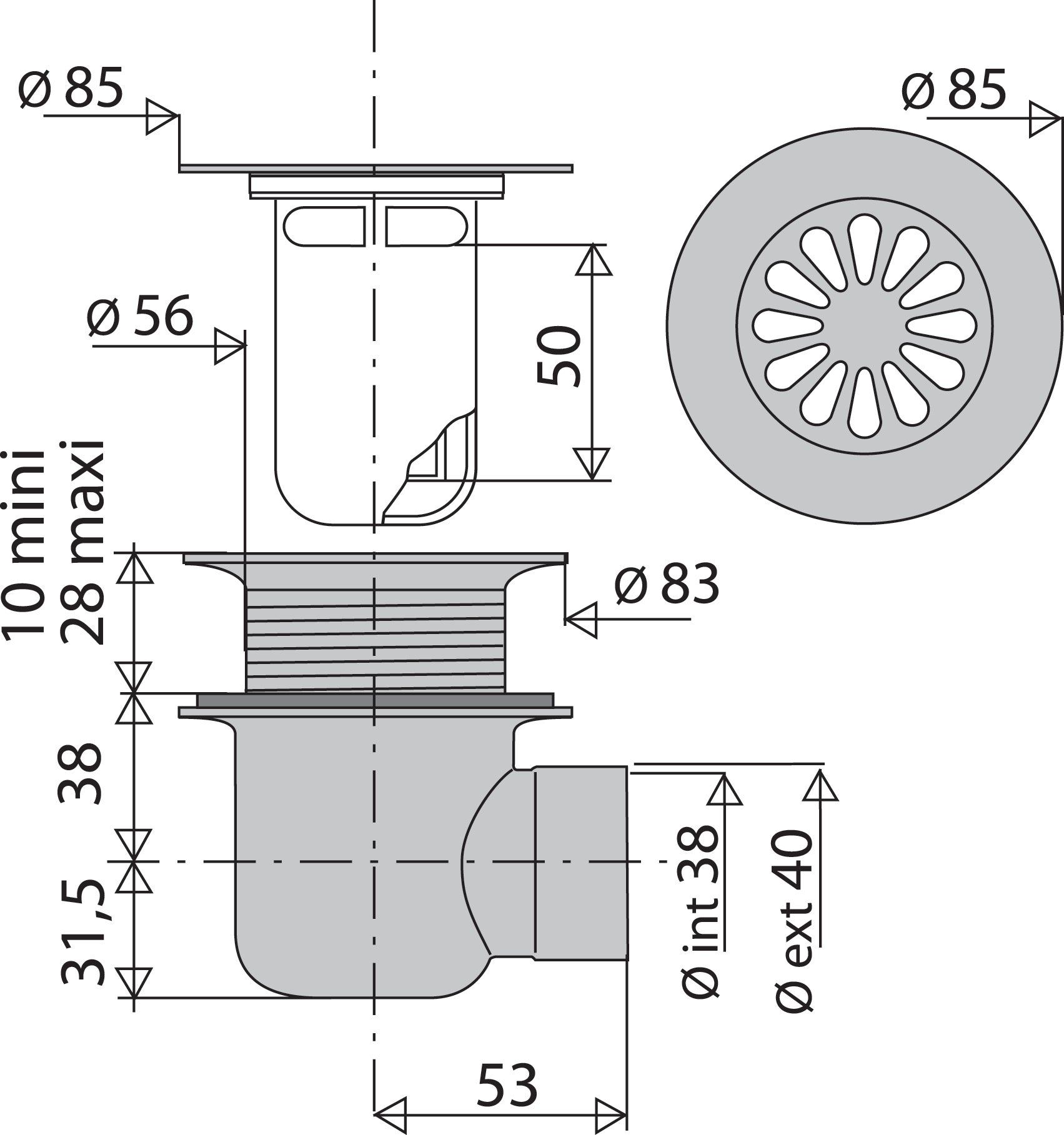 Bonde pour pour bac de douche, Diam.60 mm, VALENTIN - 2