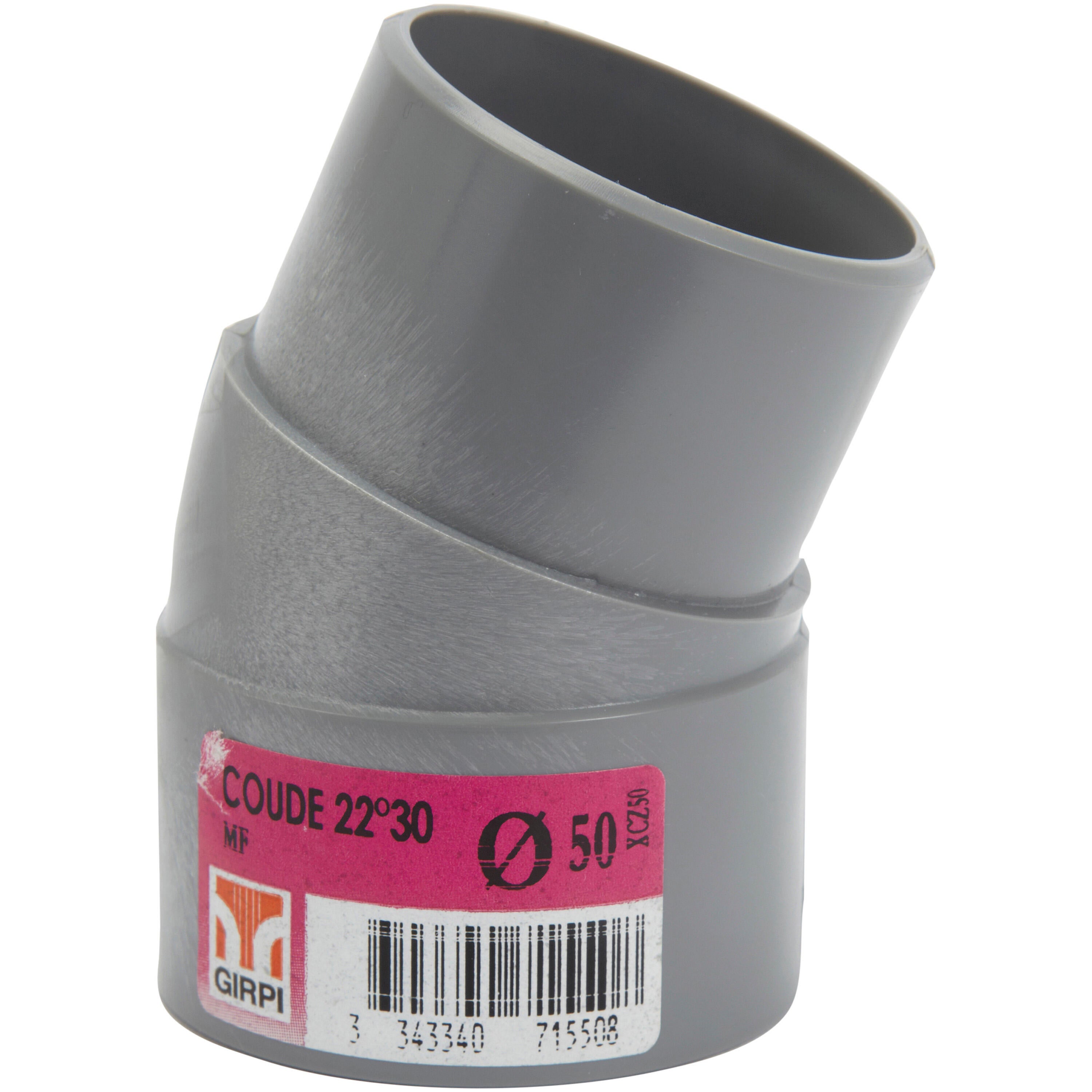 Coude 22°30 en pvc à coller, femelle / mâle, D.50 - 2